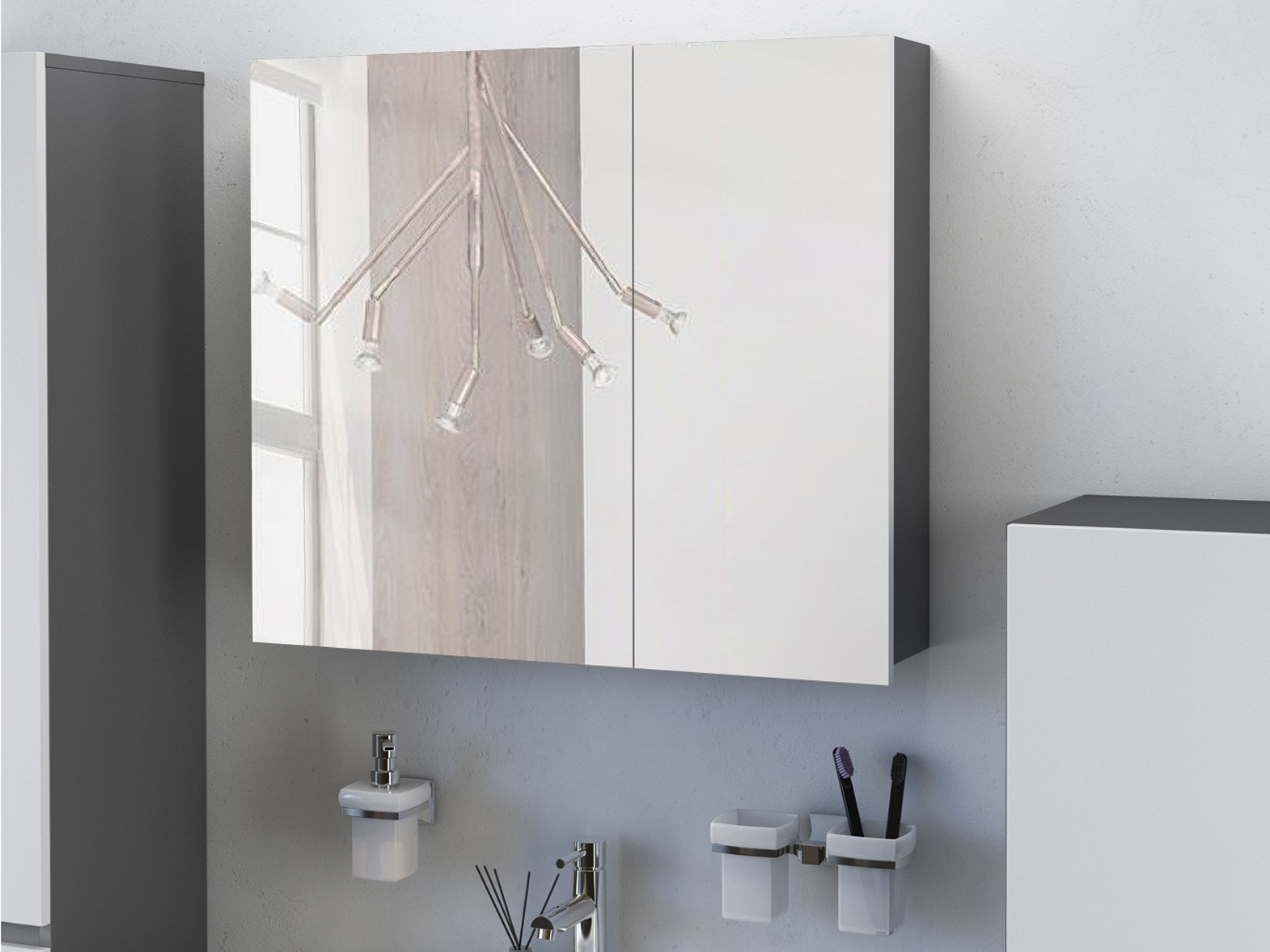 Spiegelschrank fürs Badezimmer Soncamu 104 (Weiss + Anthrazit)