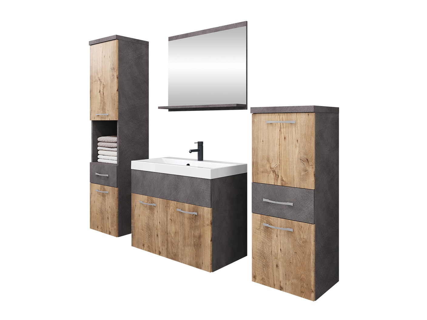 Badezimmer-Set Sarasota 109 (Matera grau + Kastanienholzoptik)