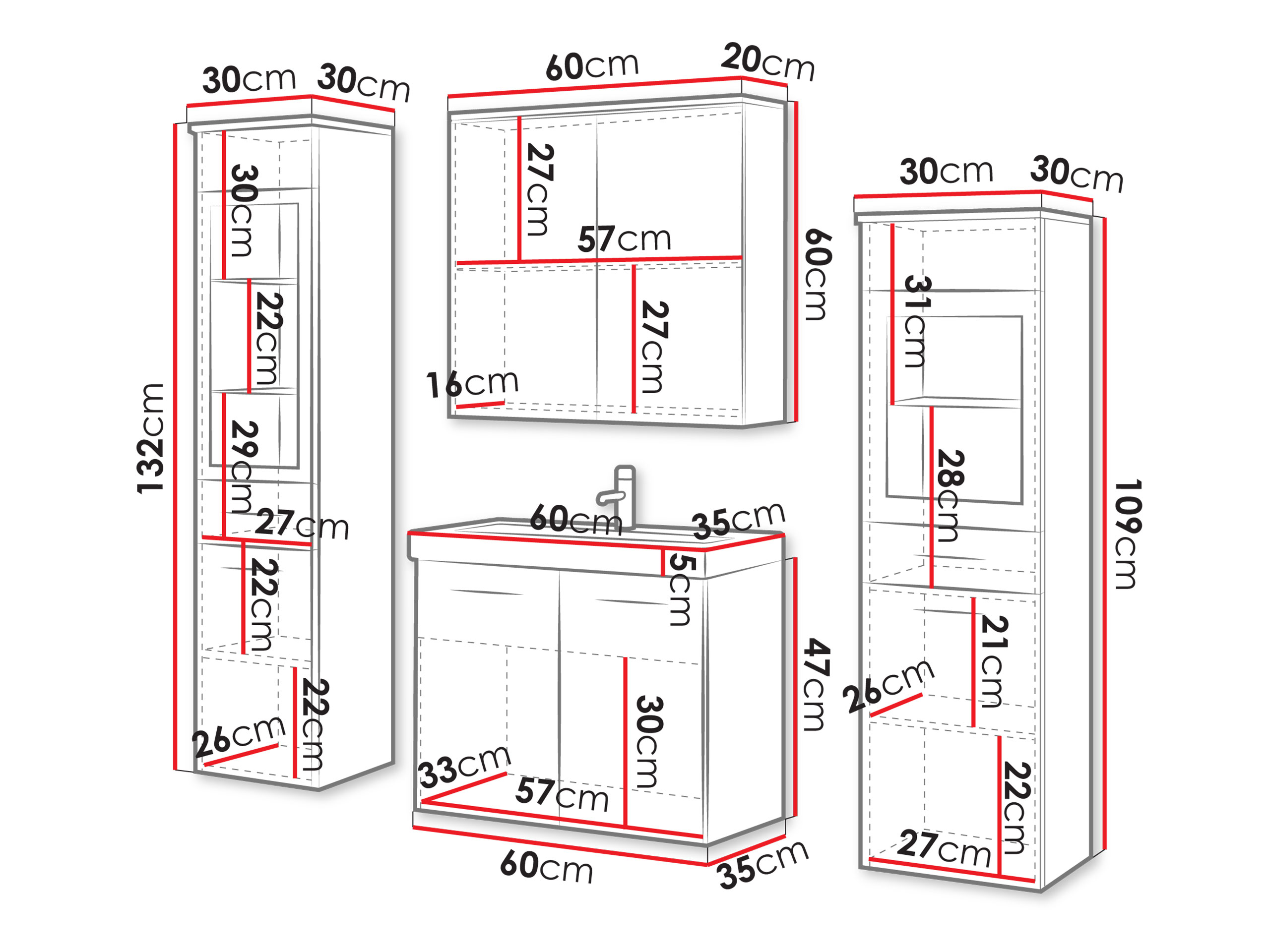 Badezimmer-Set Sarasota 140 (Matera grau + Kastanienholzoptik)