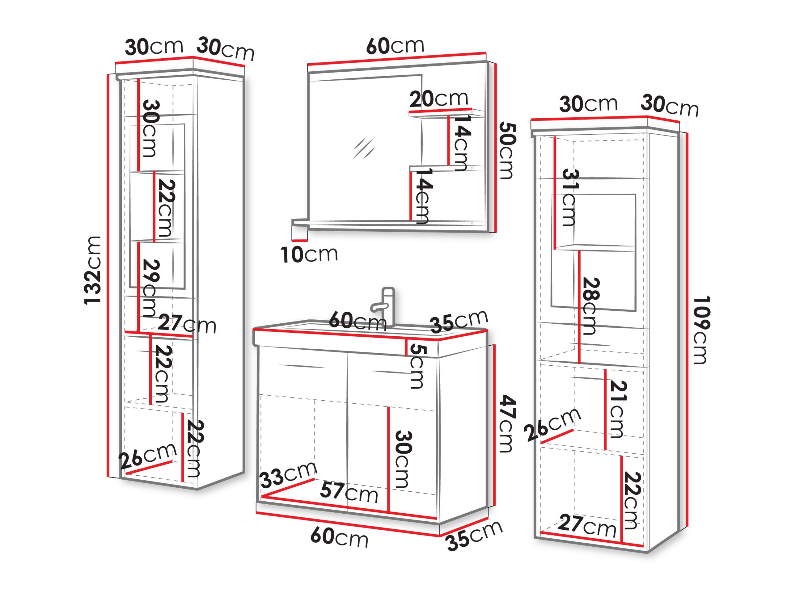 Badezimmer-Set Sarasota 141 (Matera grau + Kastanienholzoptik)
