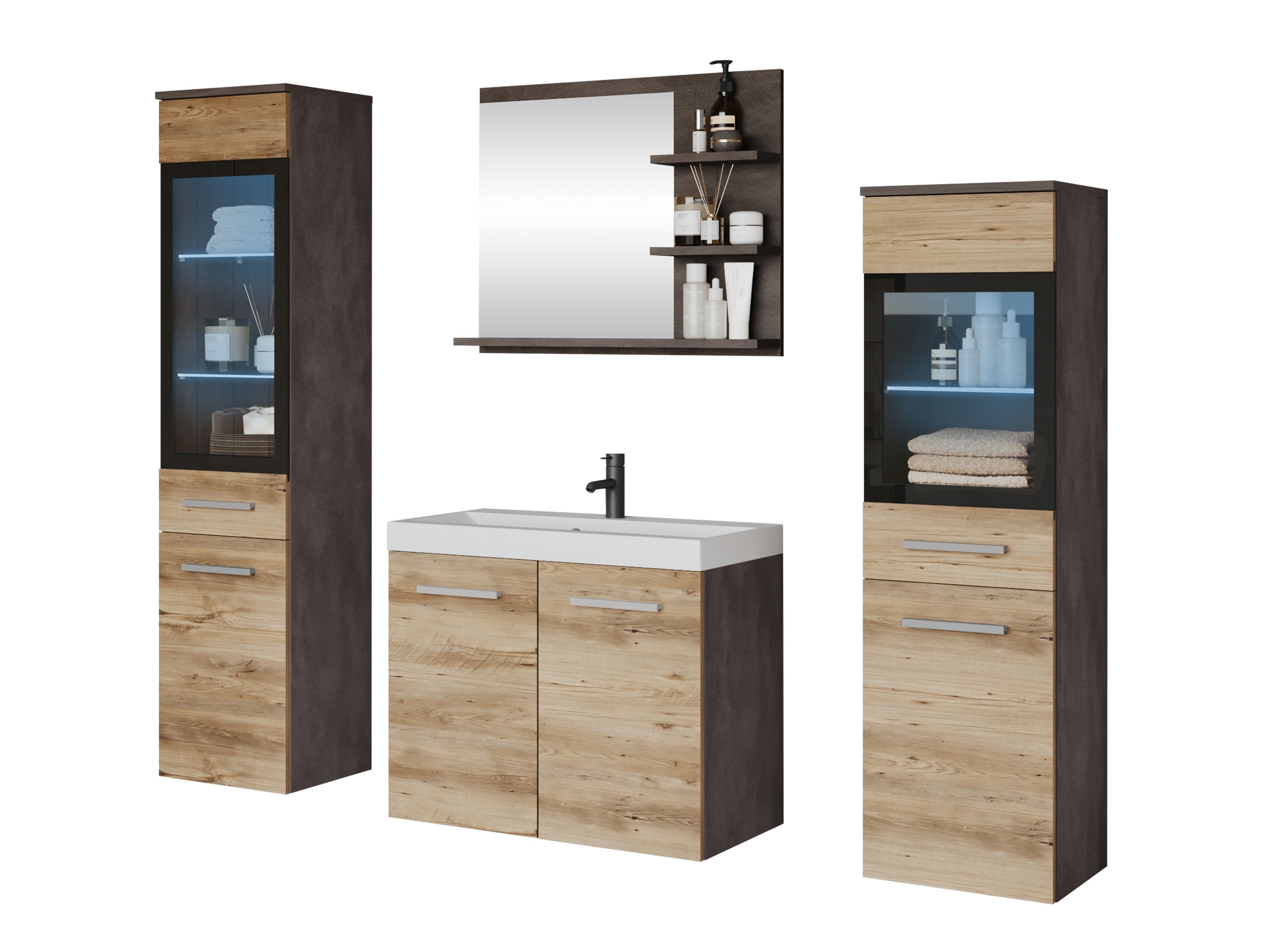 Badezimmer-Set Sarasota 141 (Matera grau + Kastanienholzoptik)