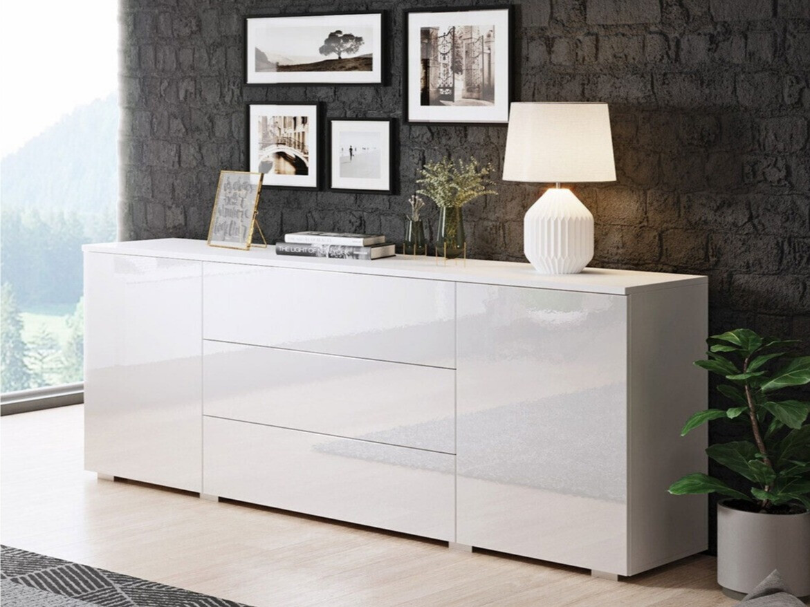 Kommode Sarasota 129 (Weiss + Weiss glänzend)