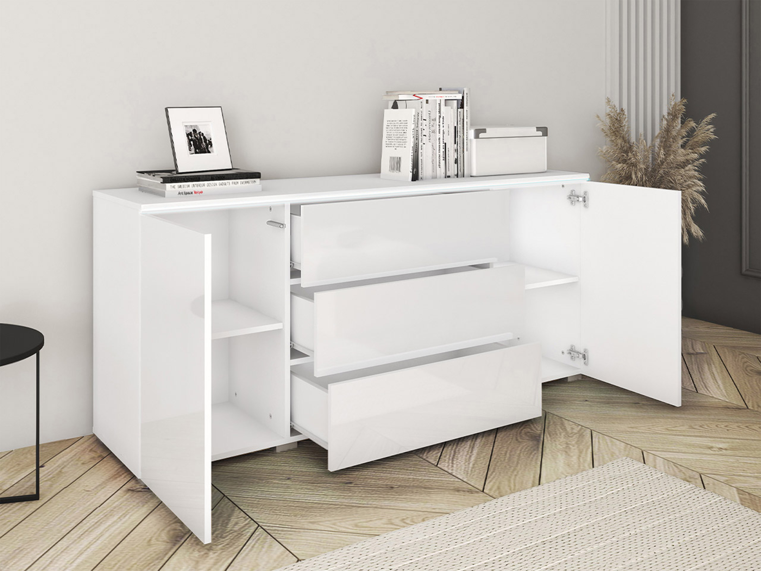 Kommoden Mirfivo 102 (Beton + Weiss glänzend)