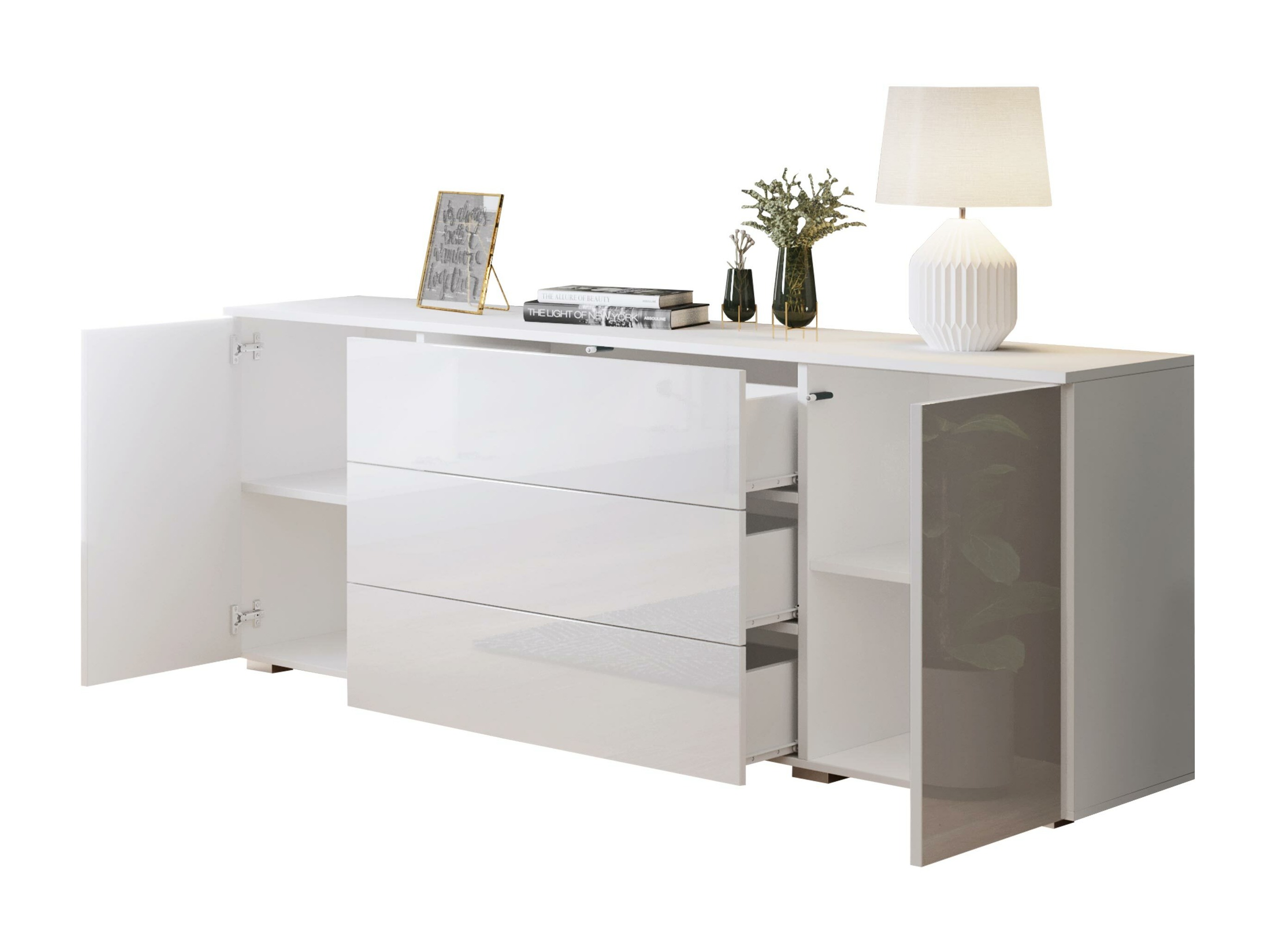 Kommoden Sarasota 129 (Weiss + Grau glänzend)