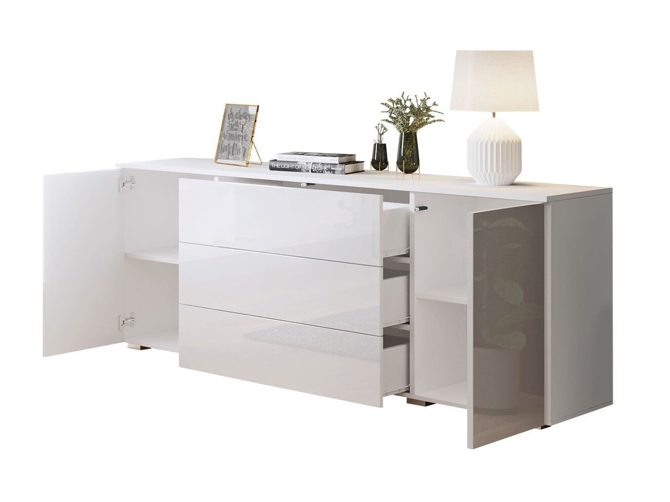 Kommoden Sarasota 129 (Wotan Eiche + Weiss glänzend)