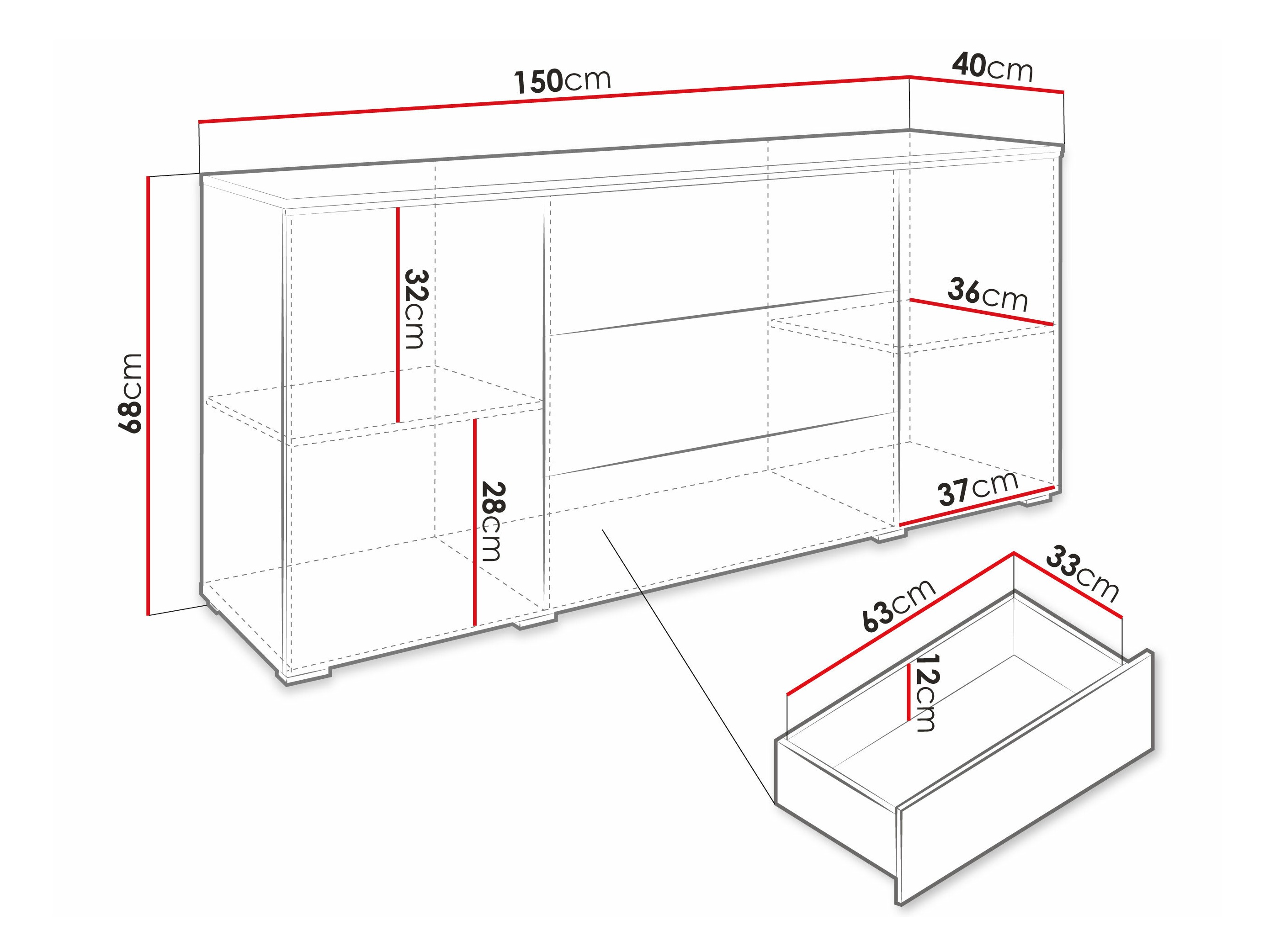 Kommoden Sarasota 142 (Beton + Weiss glänzend)