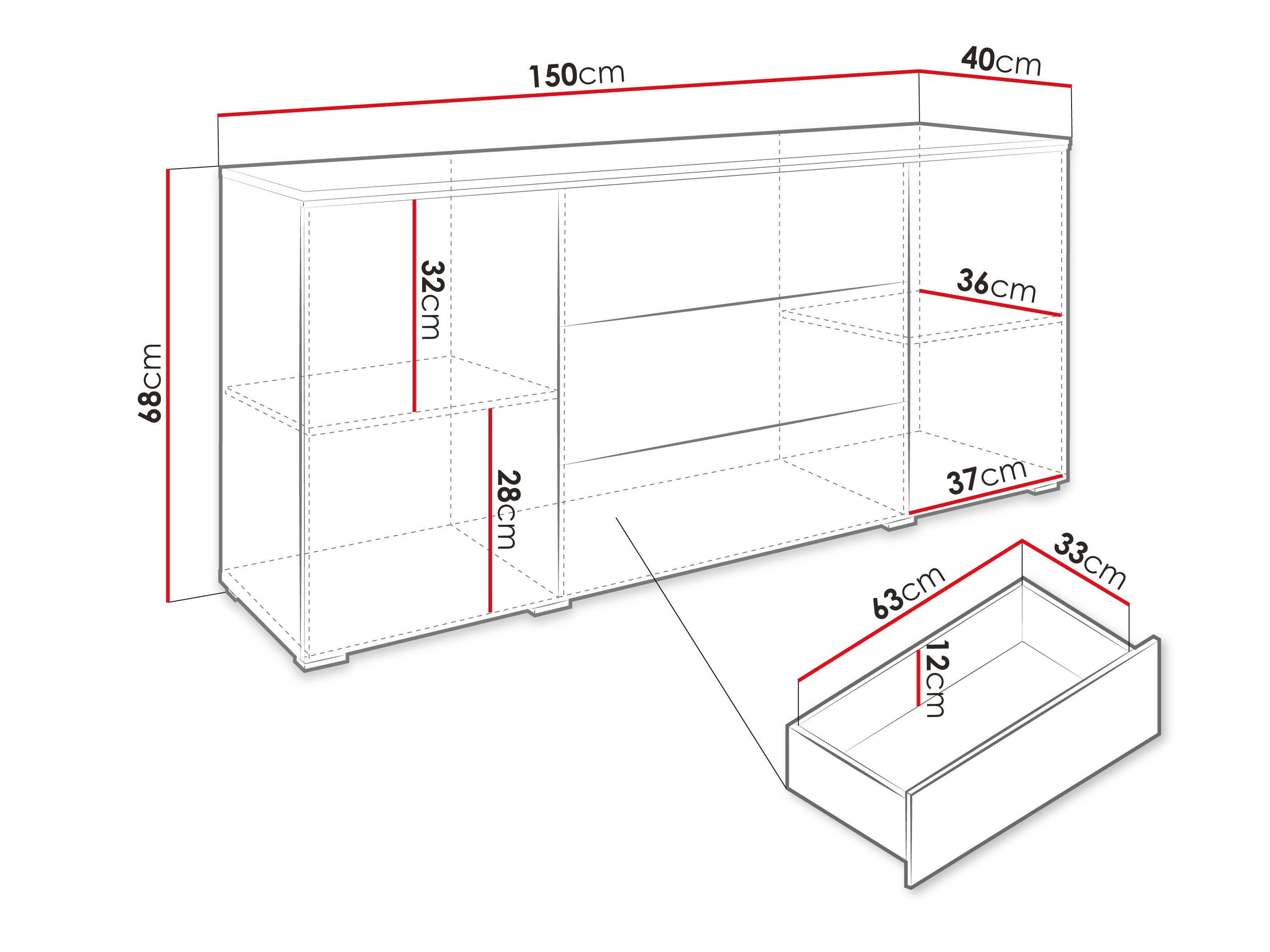 Kommoden Sarasota 142 (Grau glänzend)