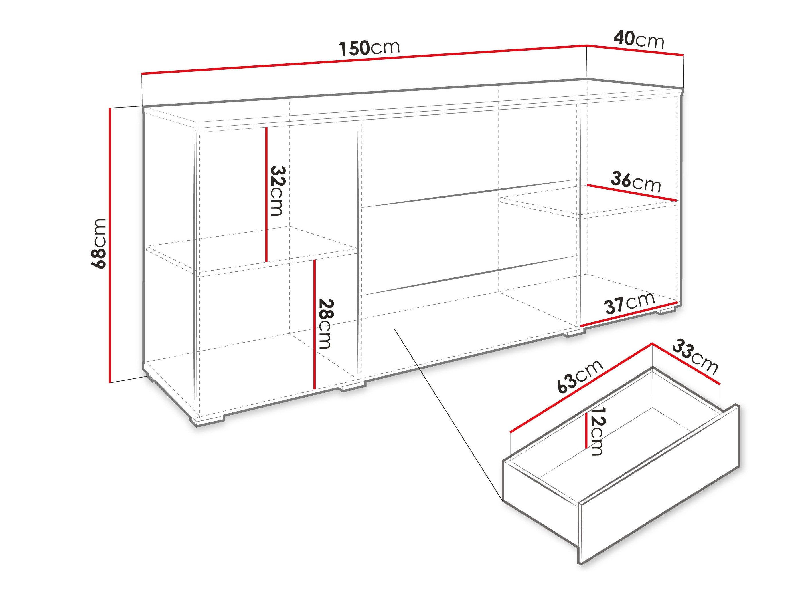 Kommoden Sarasota 142 (Grau glänzend)