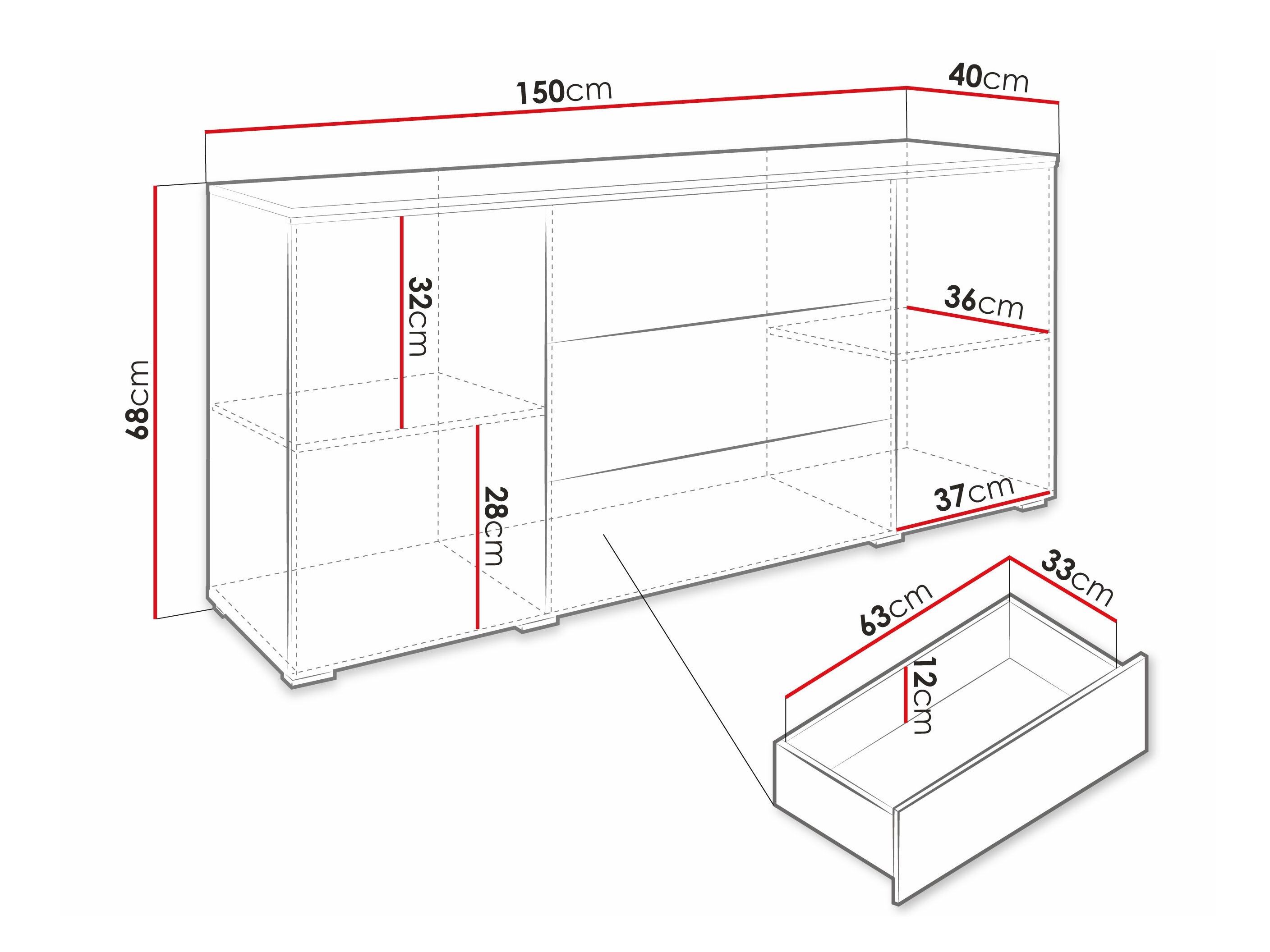 Kommoden Sarasota 142 (Matera grau + Kastanienholzoptik)