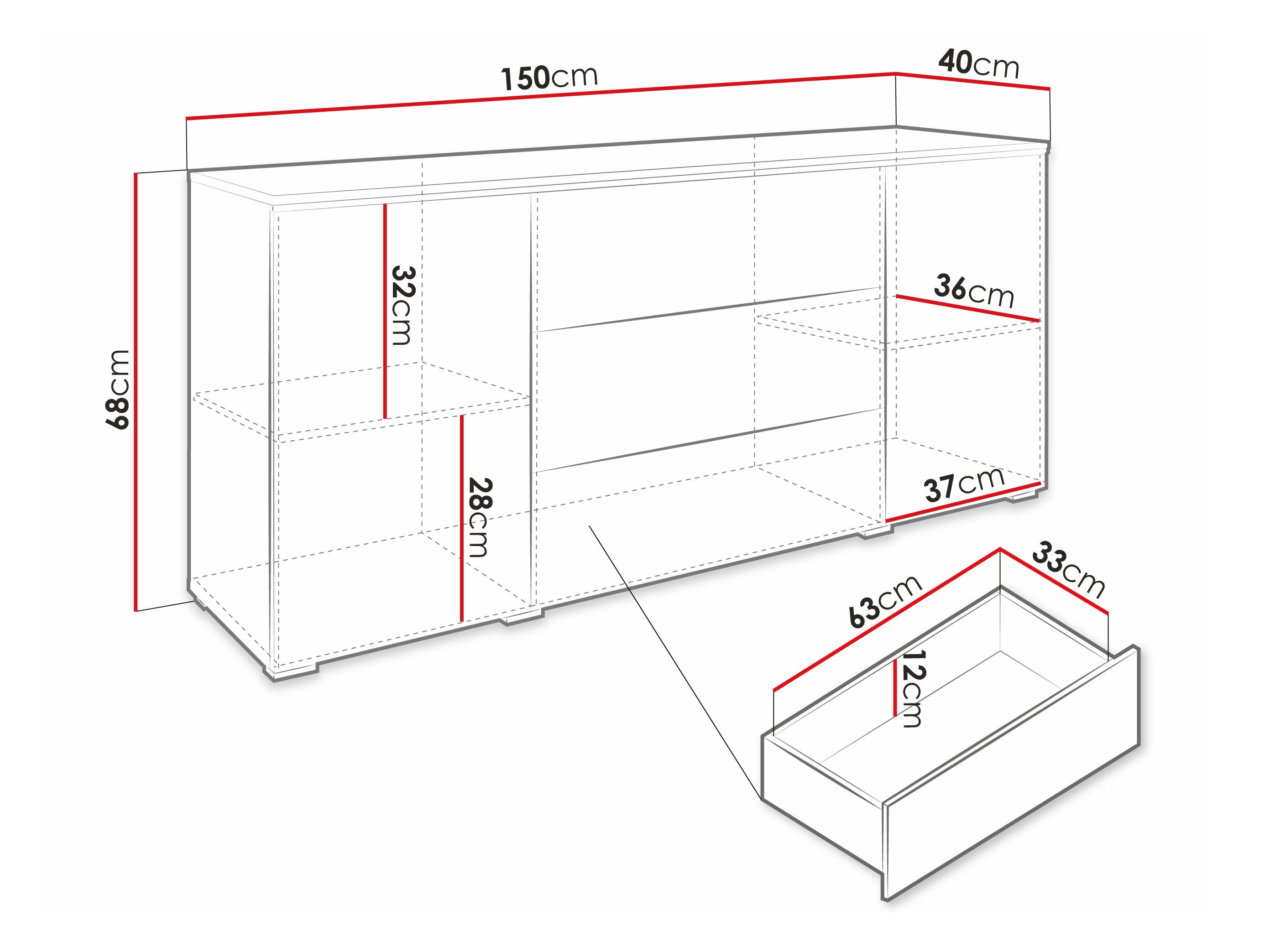 Kommoden Sarasota 142 (Wotan Eiche + Schwarz glänzend)