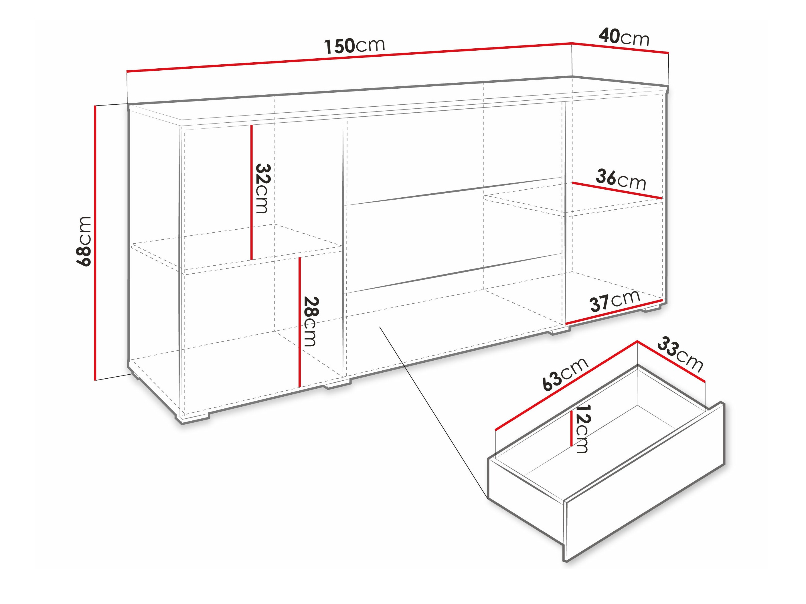Kommoden Sarasota 142 (Wotan Eiche + Schwarz glänzend)