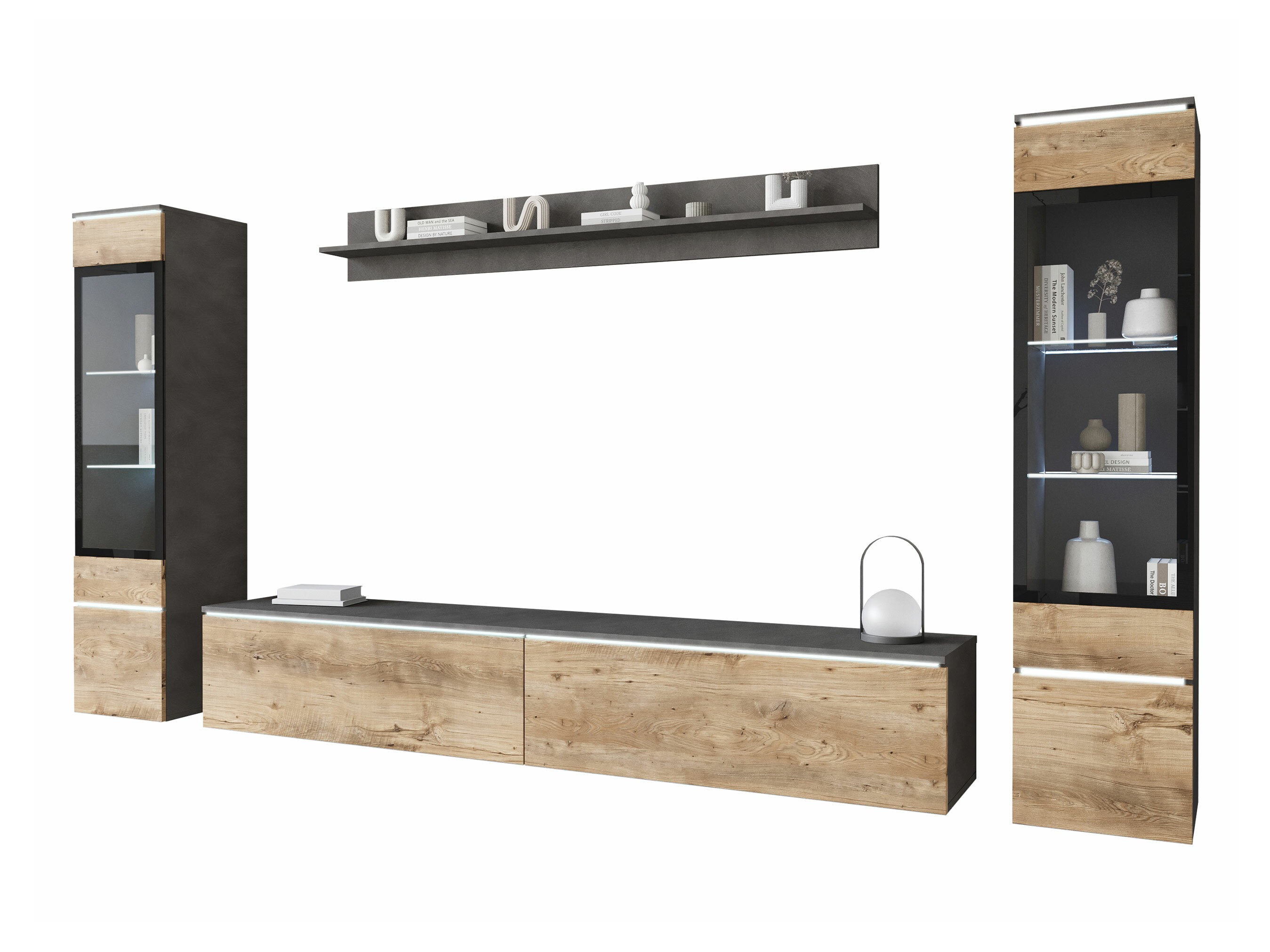 Wohnzimmer-Set Mirfivo 101 (Matera grau + Kastanienholzoptik)