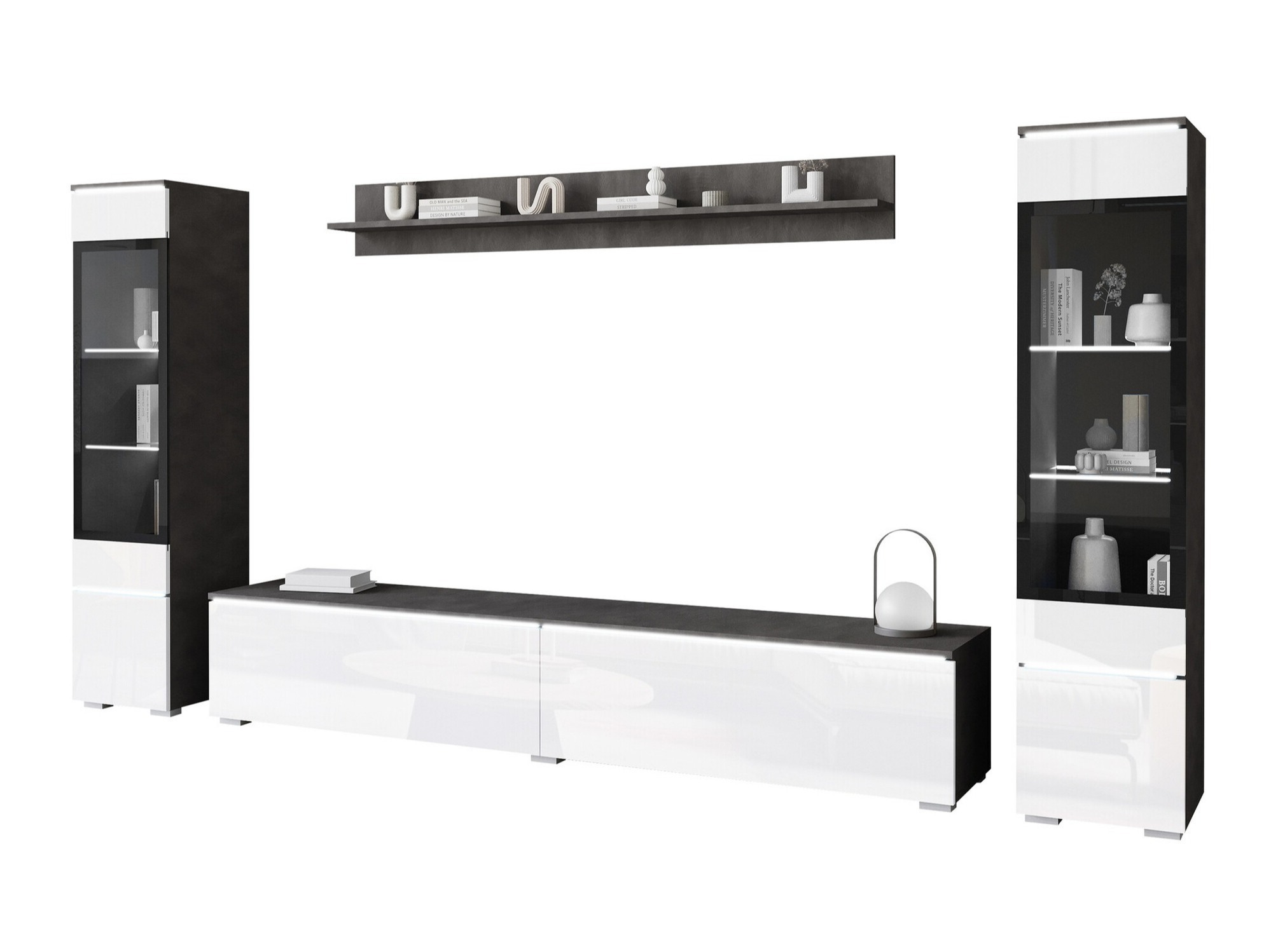 Wohnzimmer-Set Mirfivo 101 (Matera grau + Weiss glänzend)