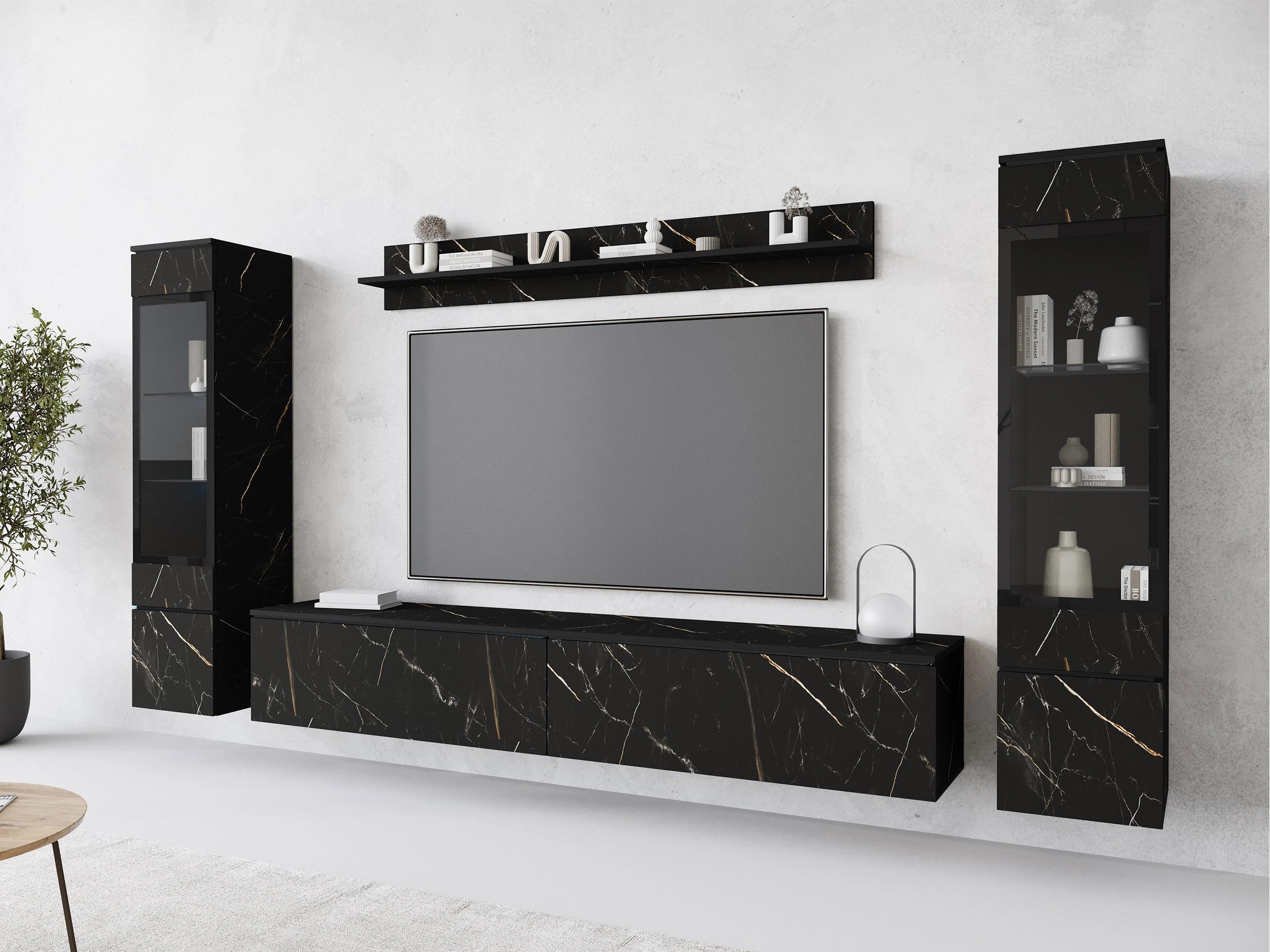 Wohnzimmer-Set Mirfivo 101 (Schwarzer Marmor)