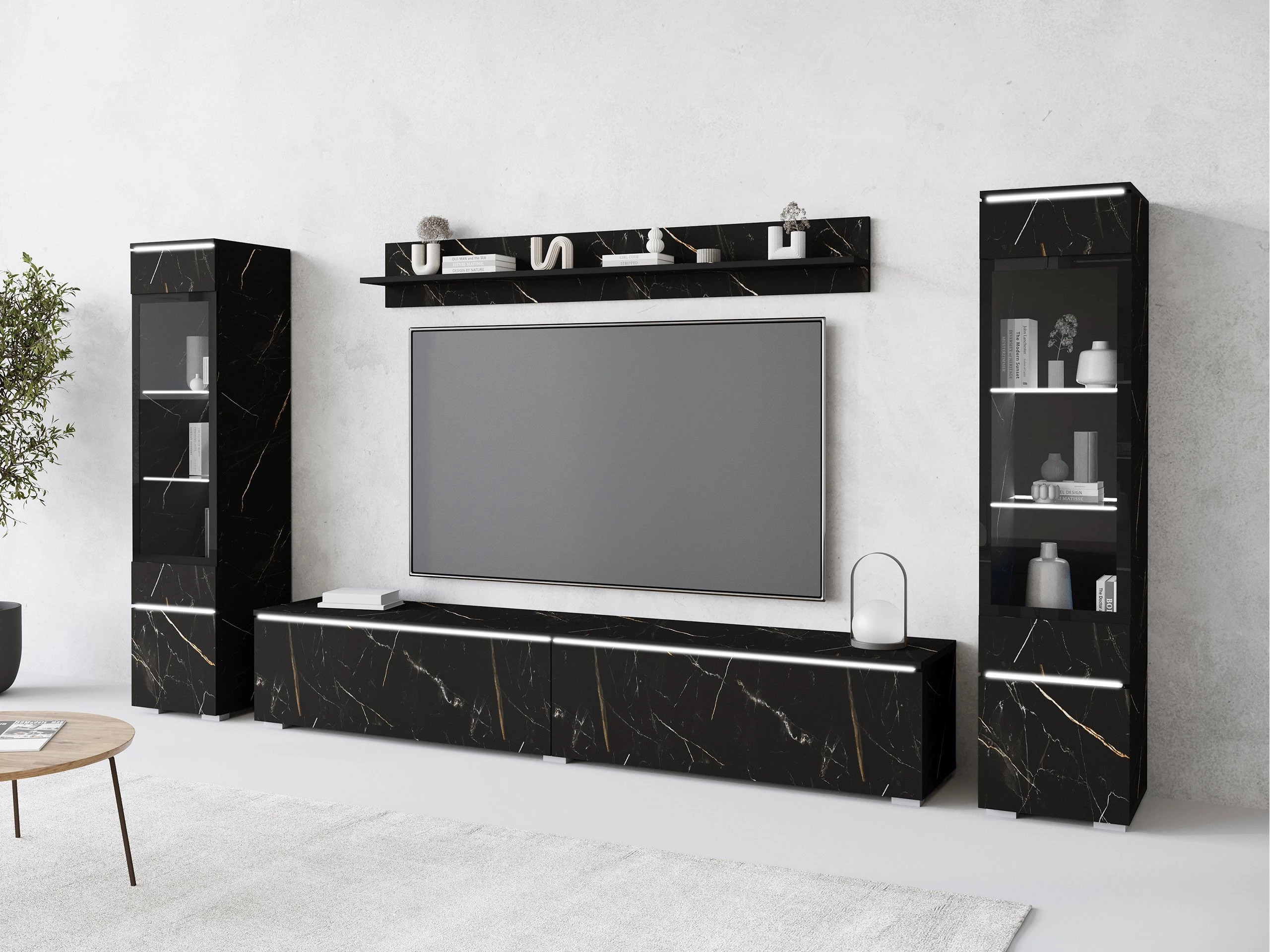 Wohnzimmer-Set Mirfivo 101 (Schwarzer Marmor)