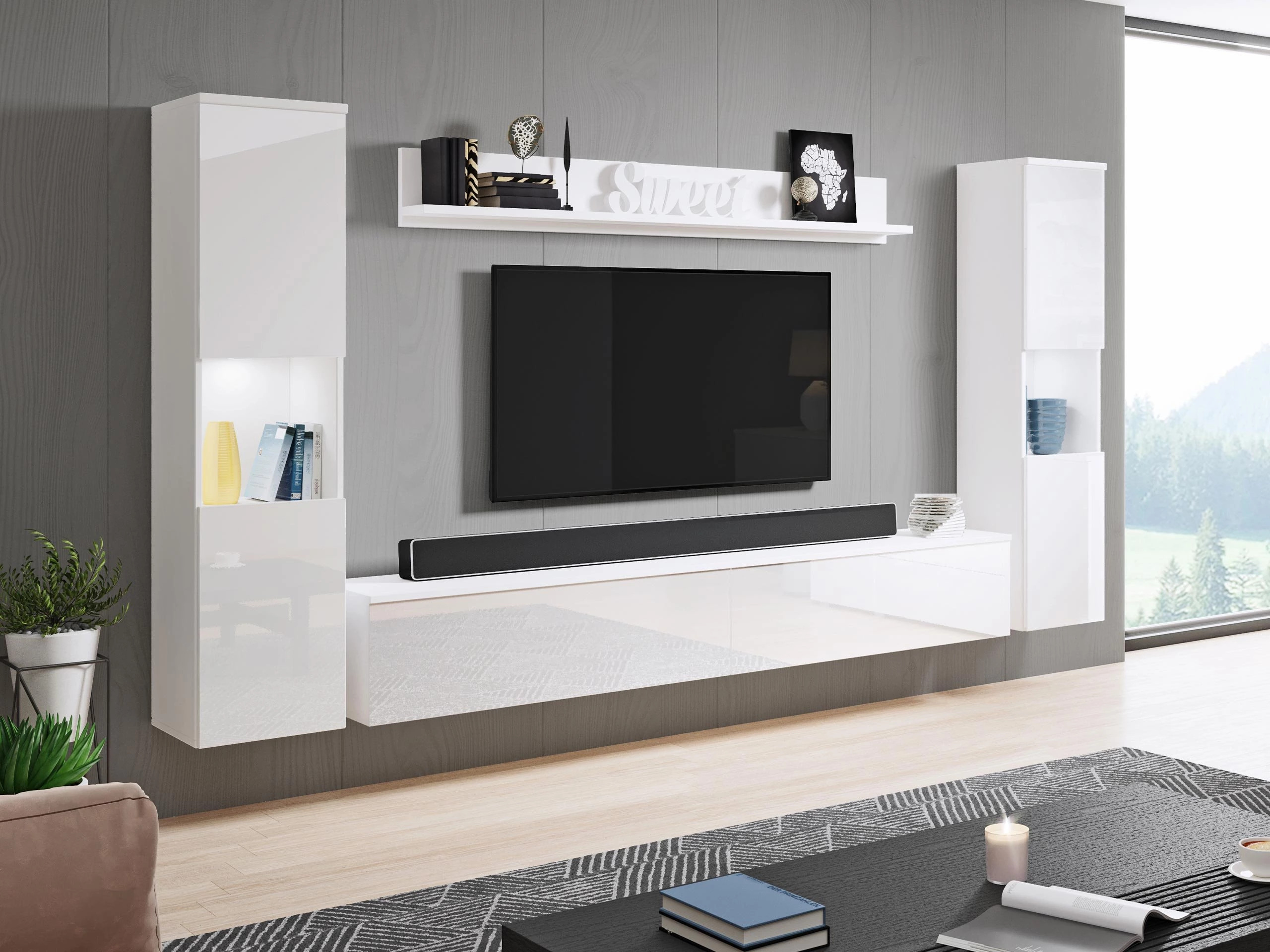 Wohnzimmer-Set Sarasota 131 (Weiss + Weiss glänzend)