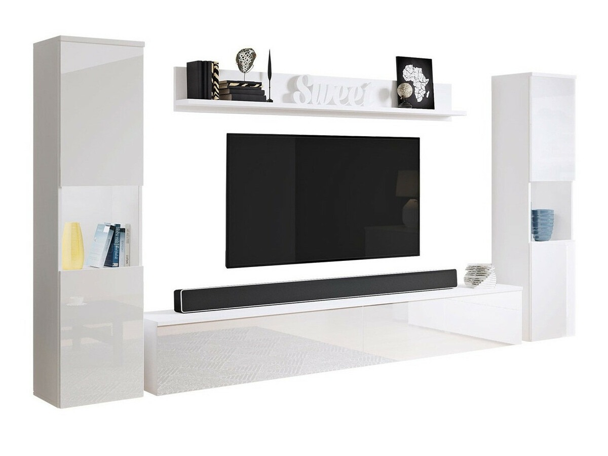 Wohnzimmer-Set Sarasota 131 (Weiss + Weiss glänzend)