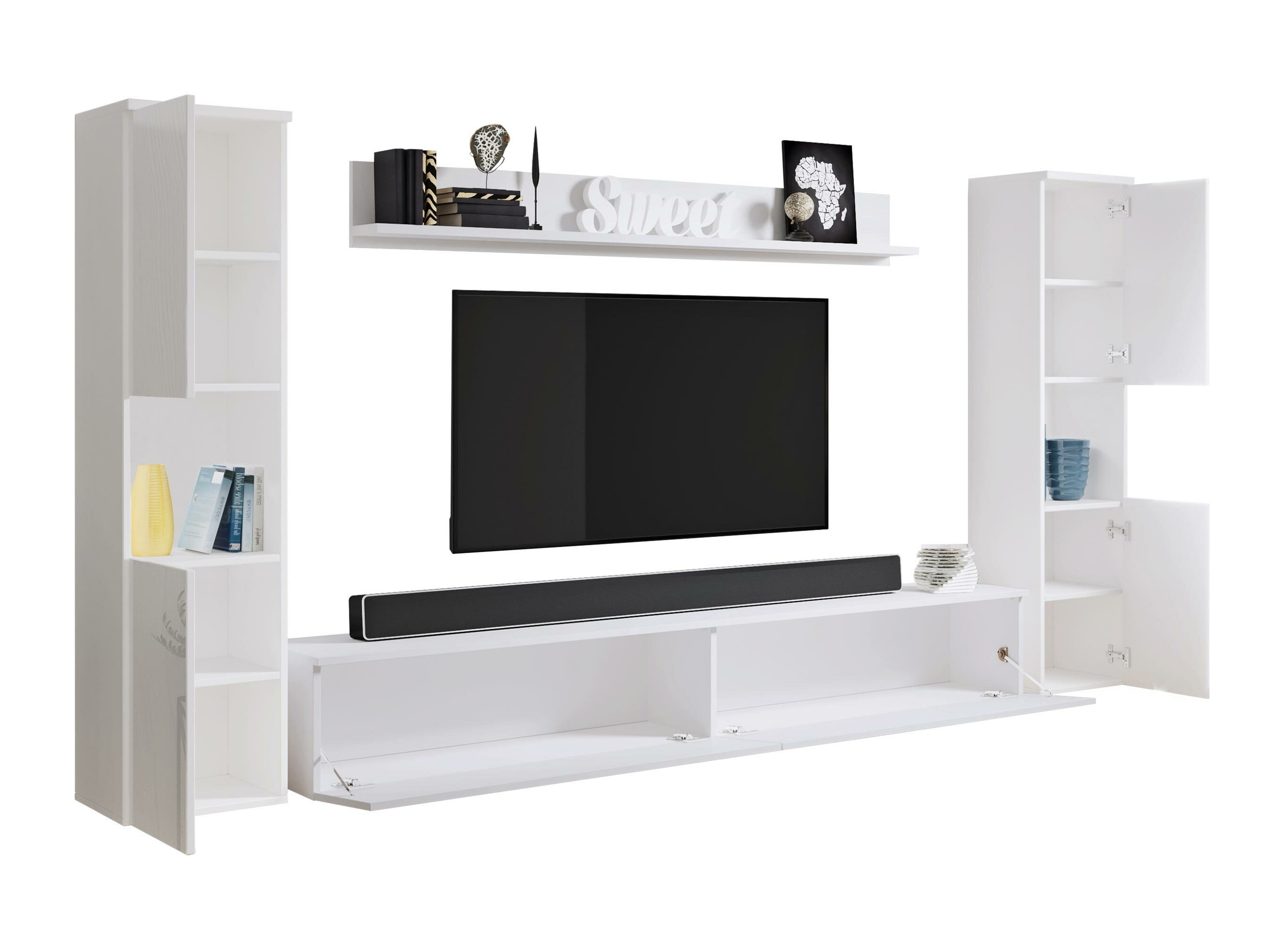 Wohnzimmer-Set Sarasota 131 (Weiss + Weiss glänzend)