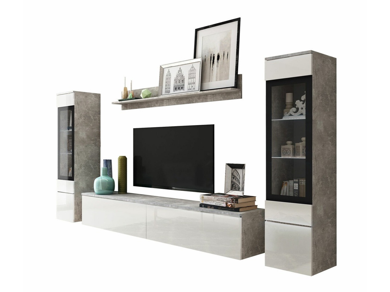 Wohnzimmer-Sets Mirfivo 101 (Beton + Weiss glänzend)