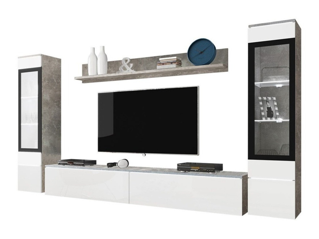 Wohnzimmer-Sets Mirfivo 101 (Beton + Weiss glänzend)