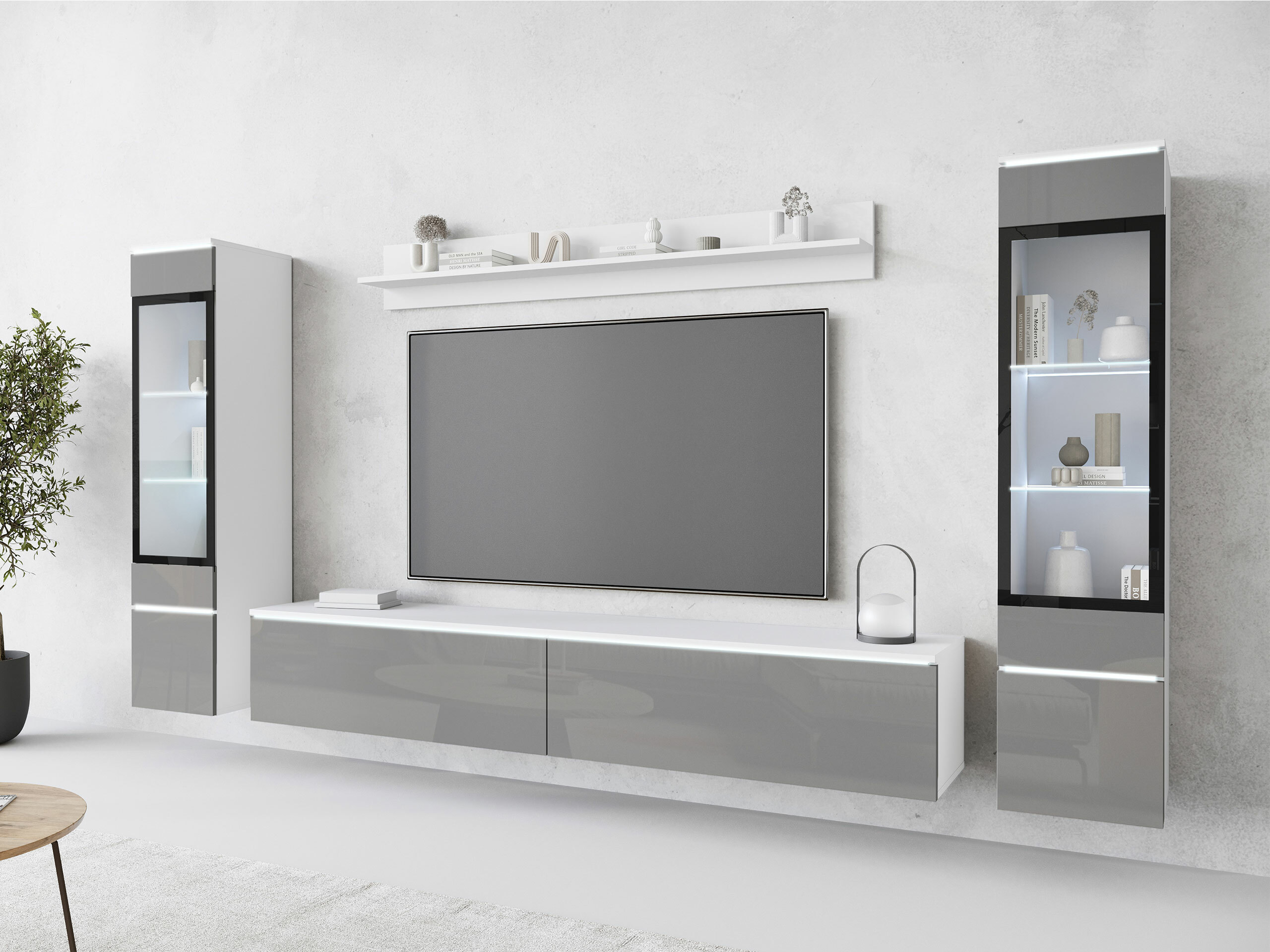 Wohnzimmer-Sets Mirfivo 101 (Grau glänzend)