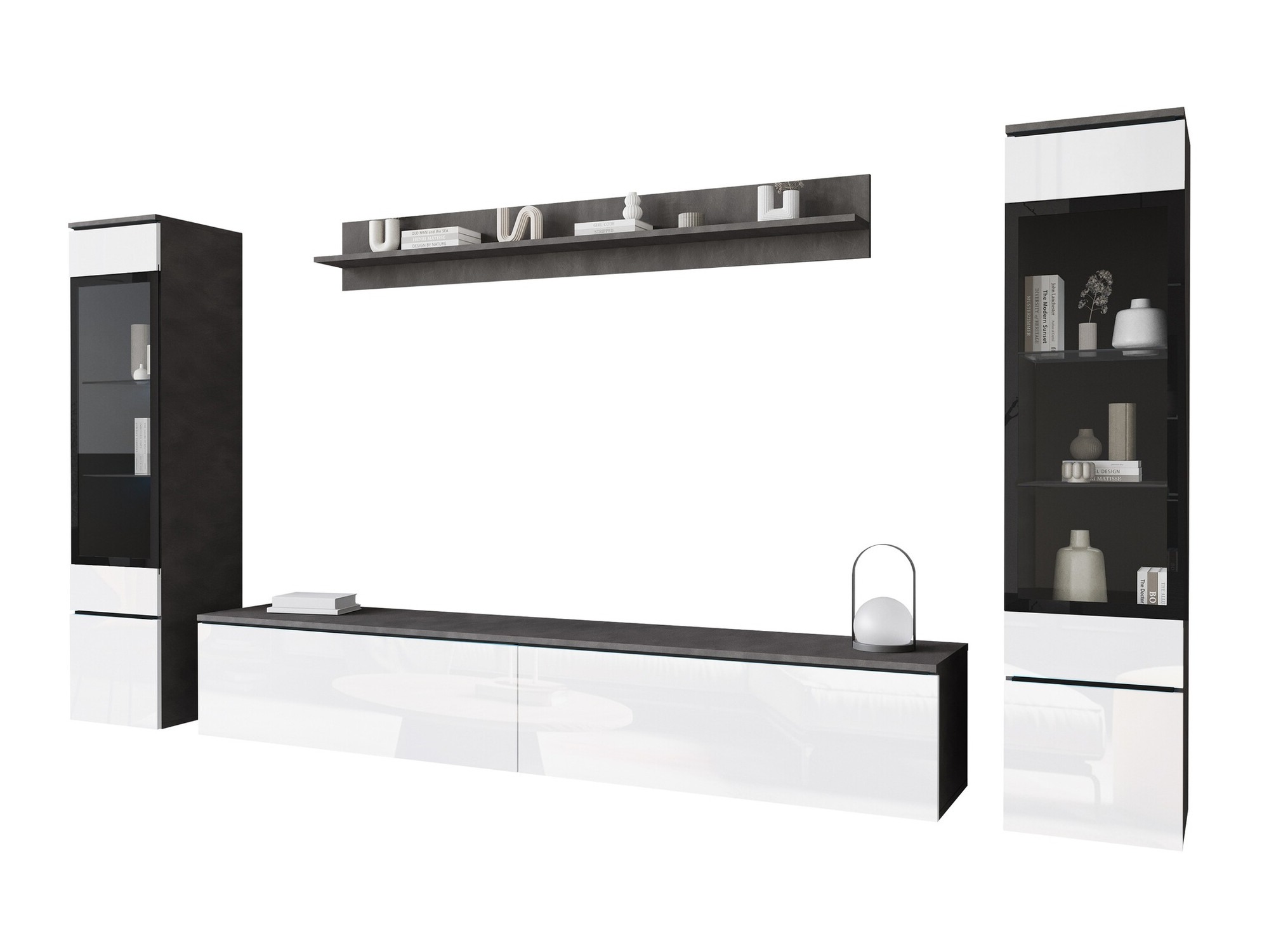 Wohnzimmer-Sets Mirfivo 101 (Matera grau + Weiss glänzend)
