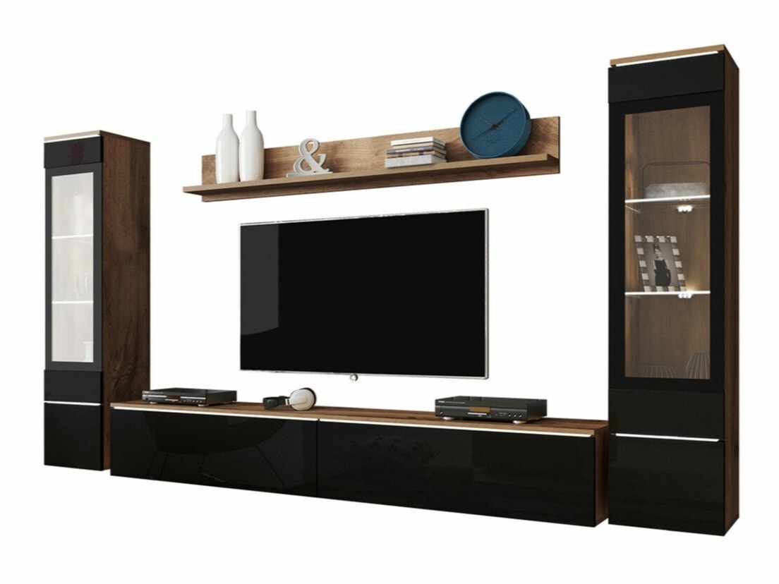Wohnzimmer-Sets Mirfivo 101 (Wotan Eiche + Schwarz glänzend)