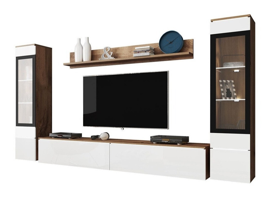Wohnzimmer-Sets Mirfivo 101 (Wotan Eiche + Weiss glänzend)