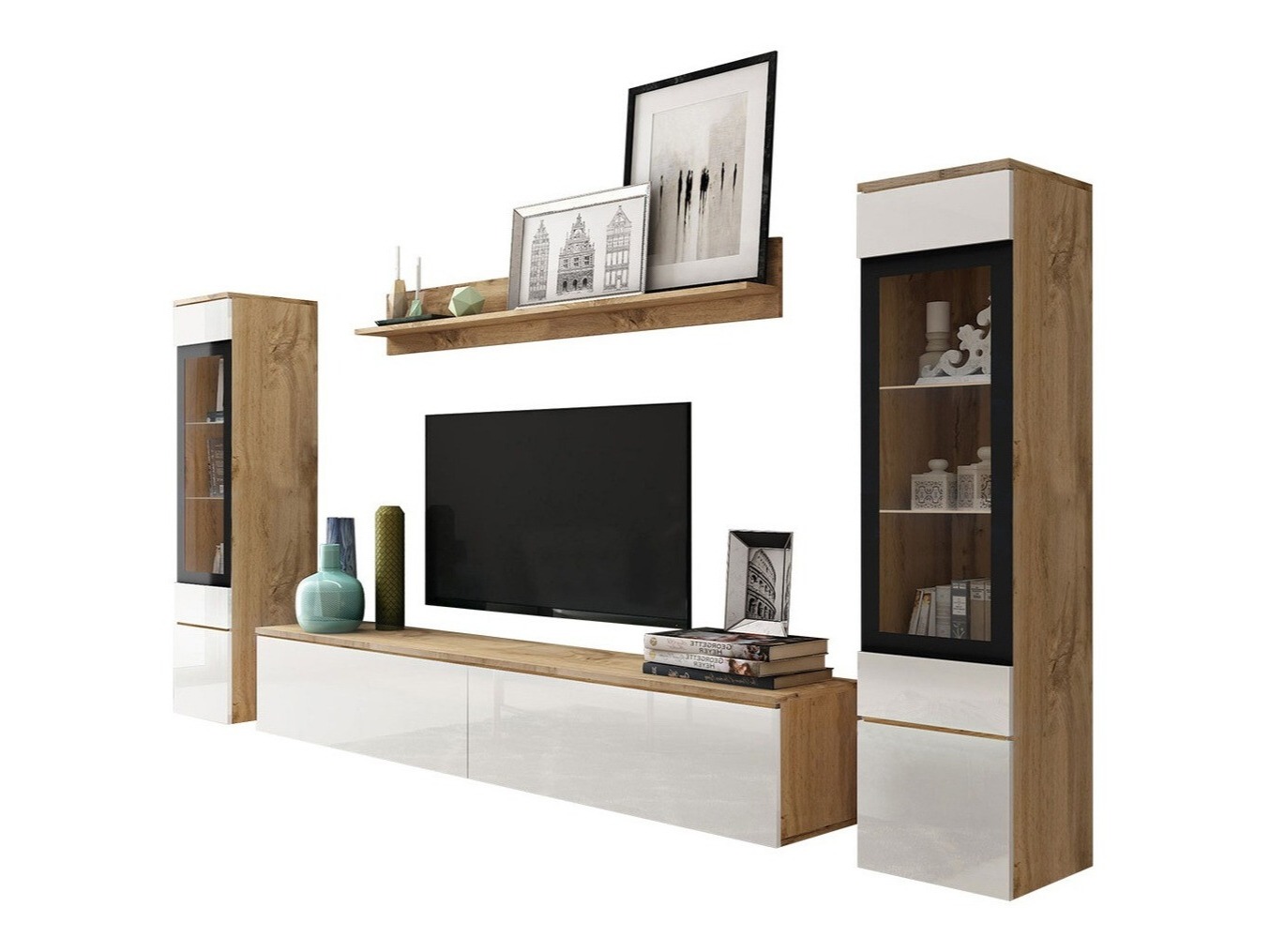 Wohnzimmer-Sets Mirfivo 101 (Wotan Eiche + Weiss glänzend)