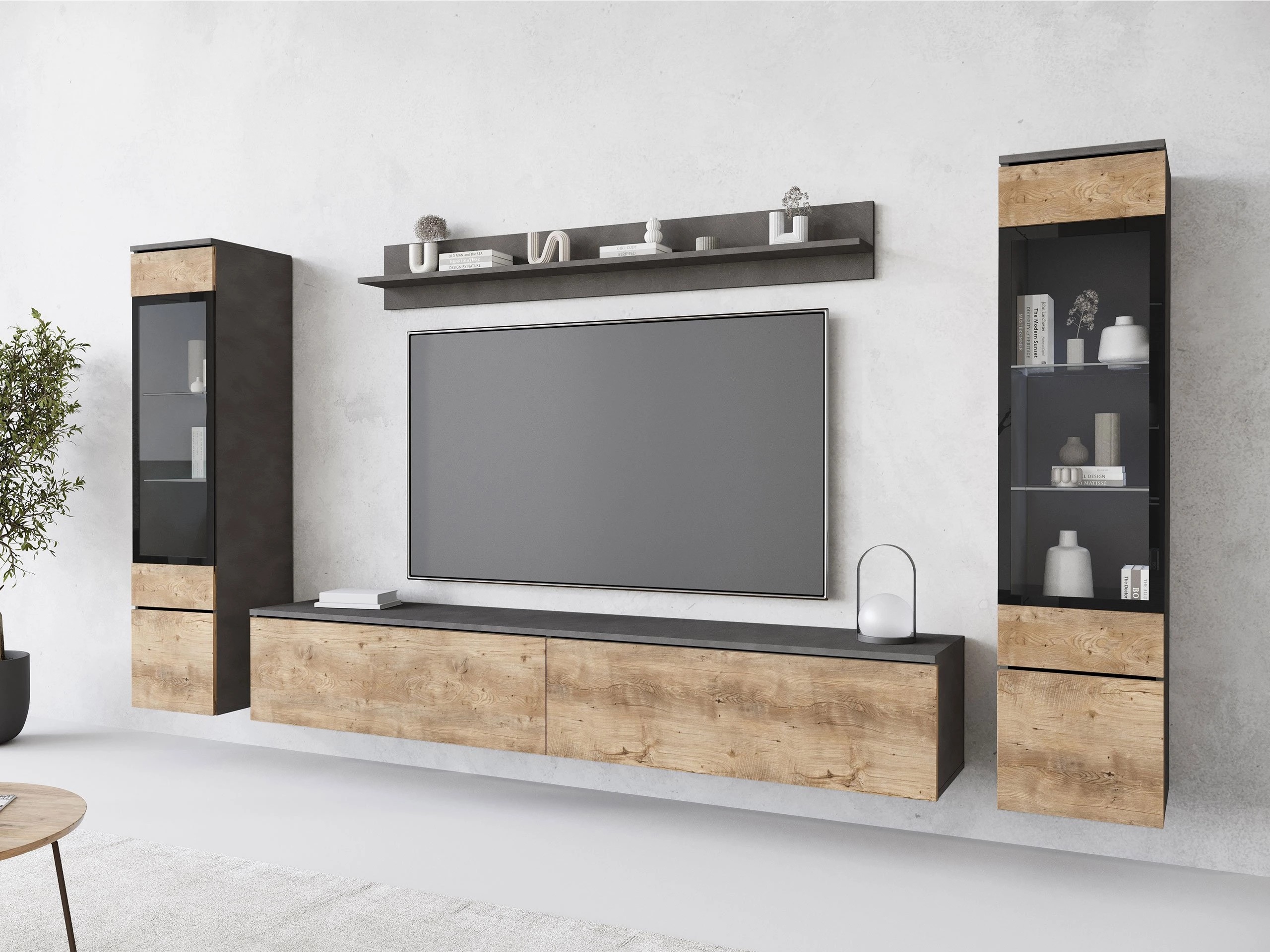 Wohnzimmer-Sets Sarasota 126 (Matera grau + Kastanienholzoptik)