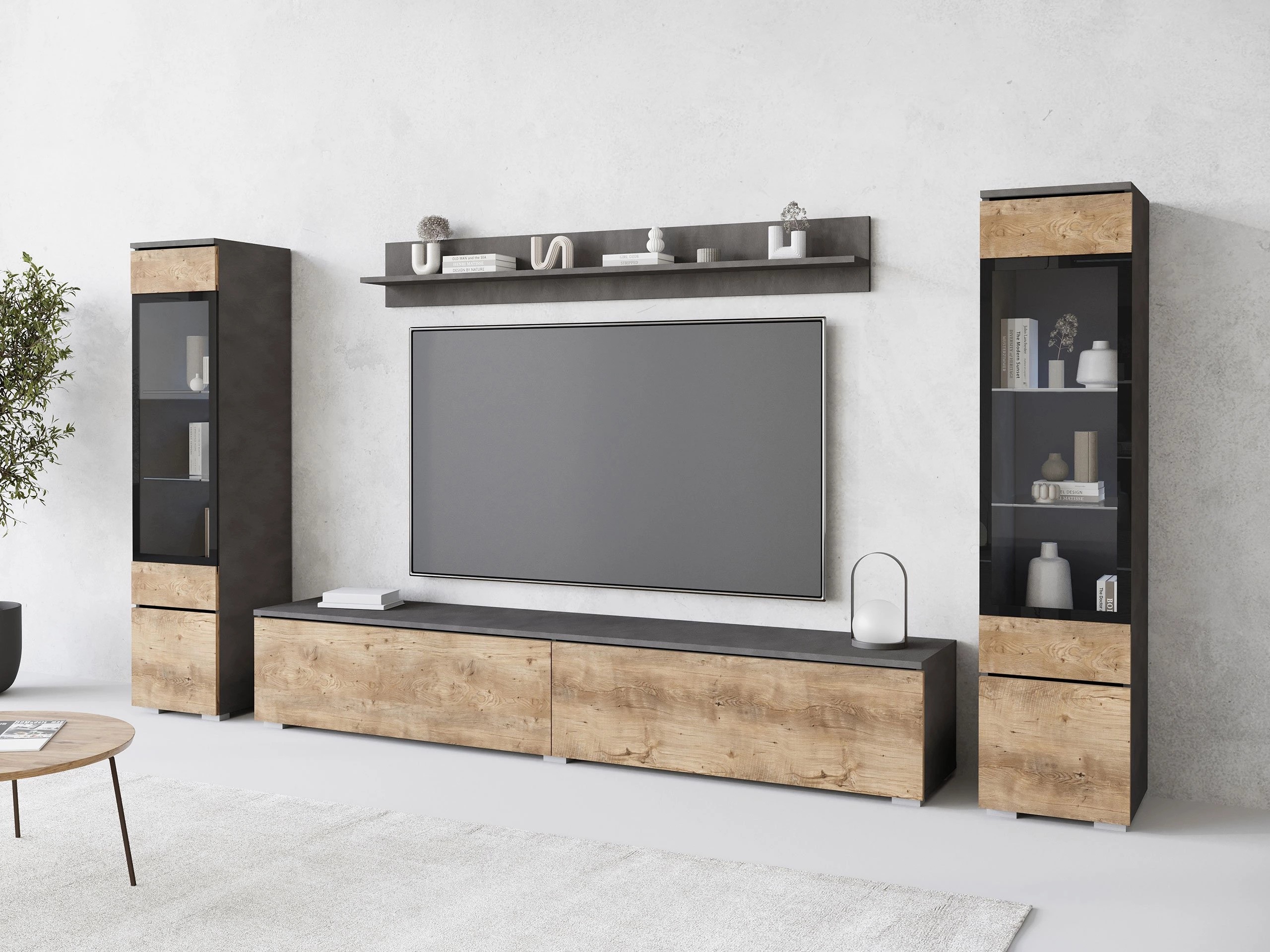 Wohnzimmer-Sets Sarasota 126 (Matera grau + Kastanienholzoptik)