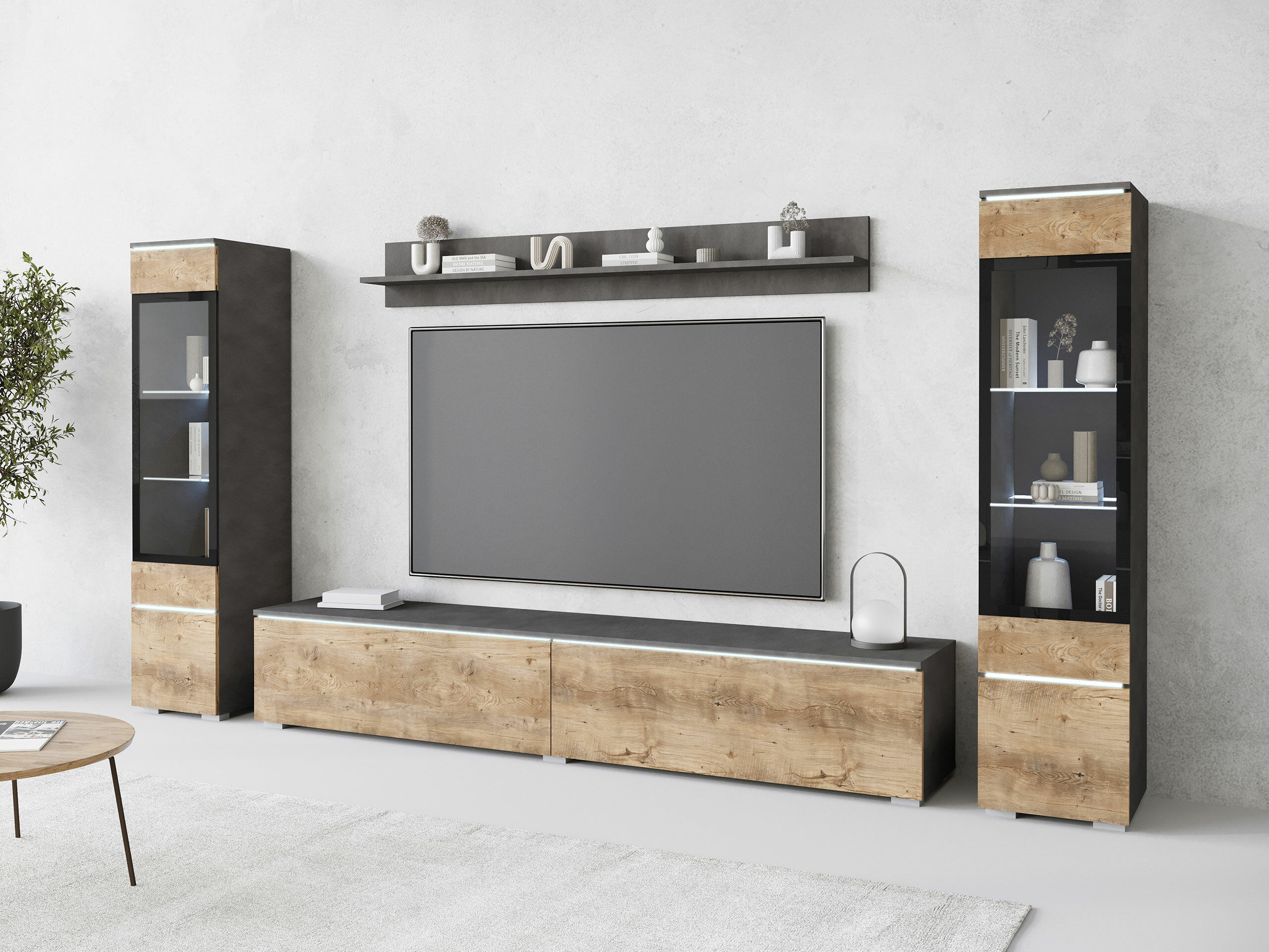 Wohnzimmer-Sets Sarasota 126 (Matera grau + Kastanienholzoptik)