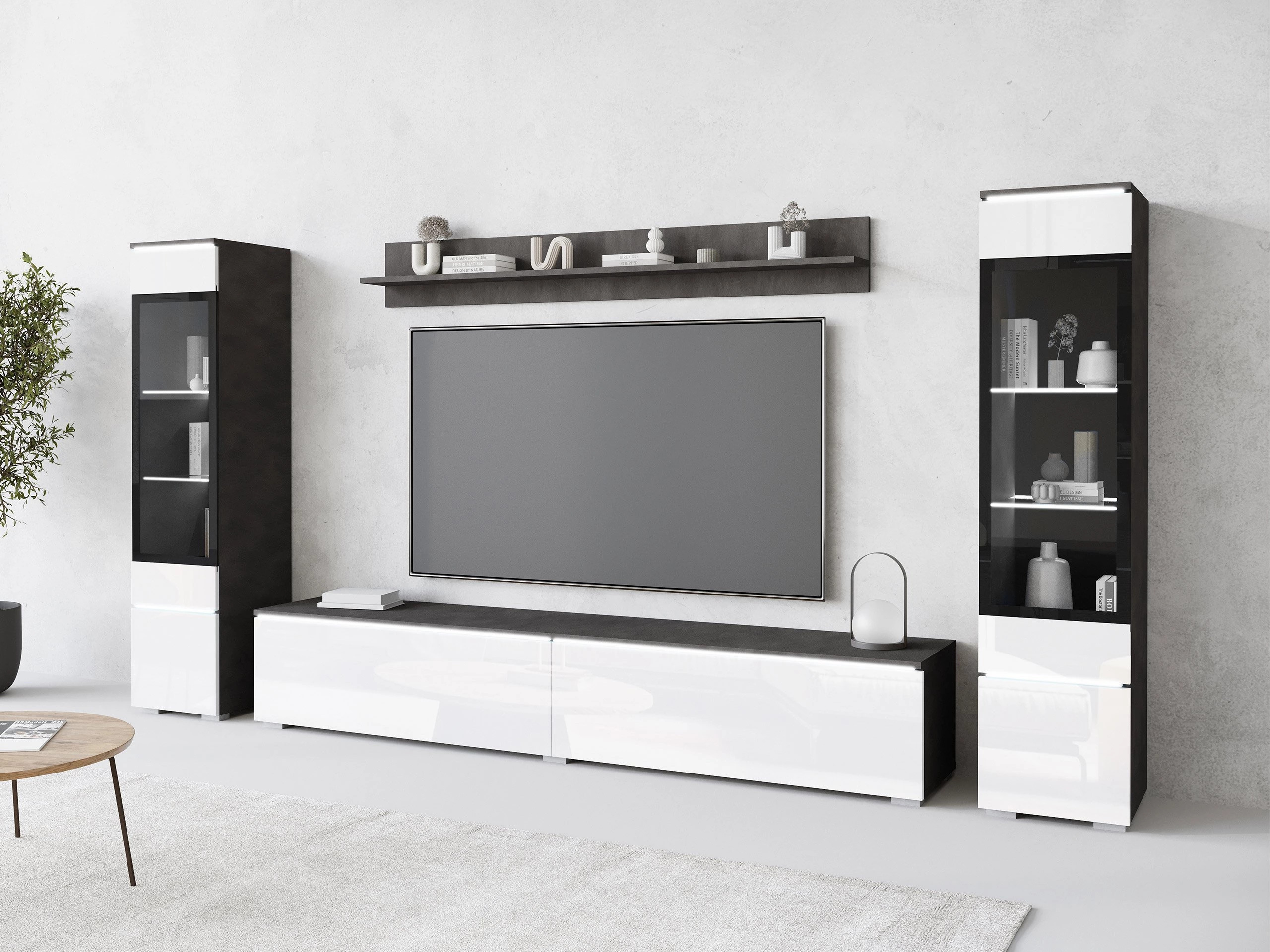 Wohnzimmer-Sets Sarasota 126 (Matera grau + Weiss glänzend)