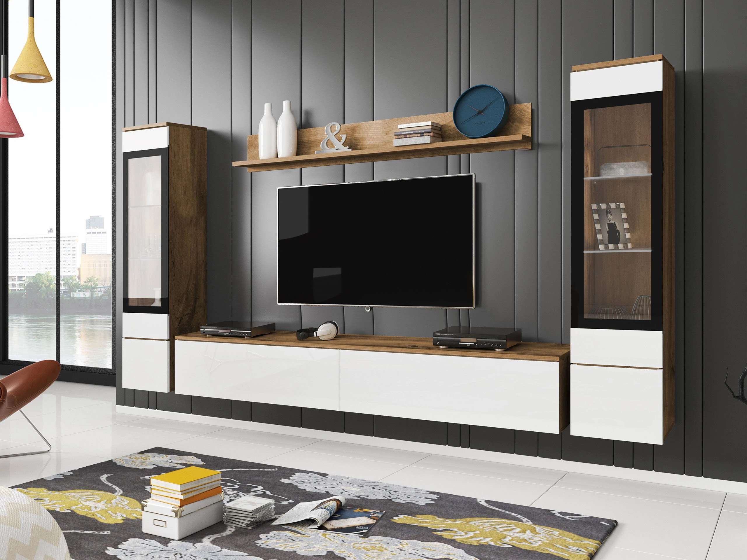 Wohnzimmer-Sets Sarasota 126 (Wotan Eiche + Weiss glänzend)