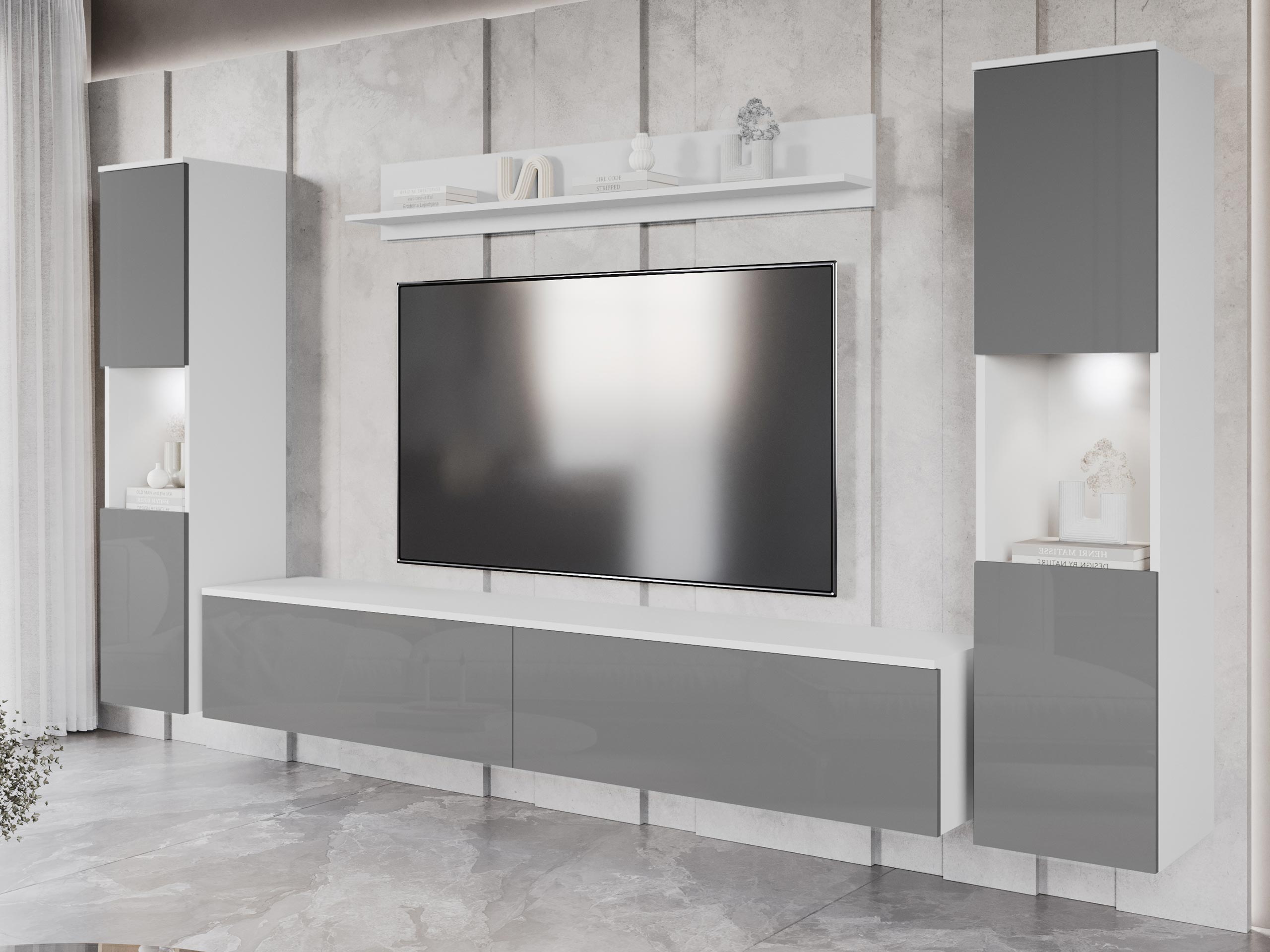 Wohnzimmer-Sets Sarasota 131 (Weiss + Grau glänzend)