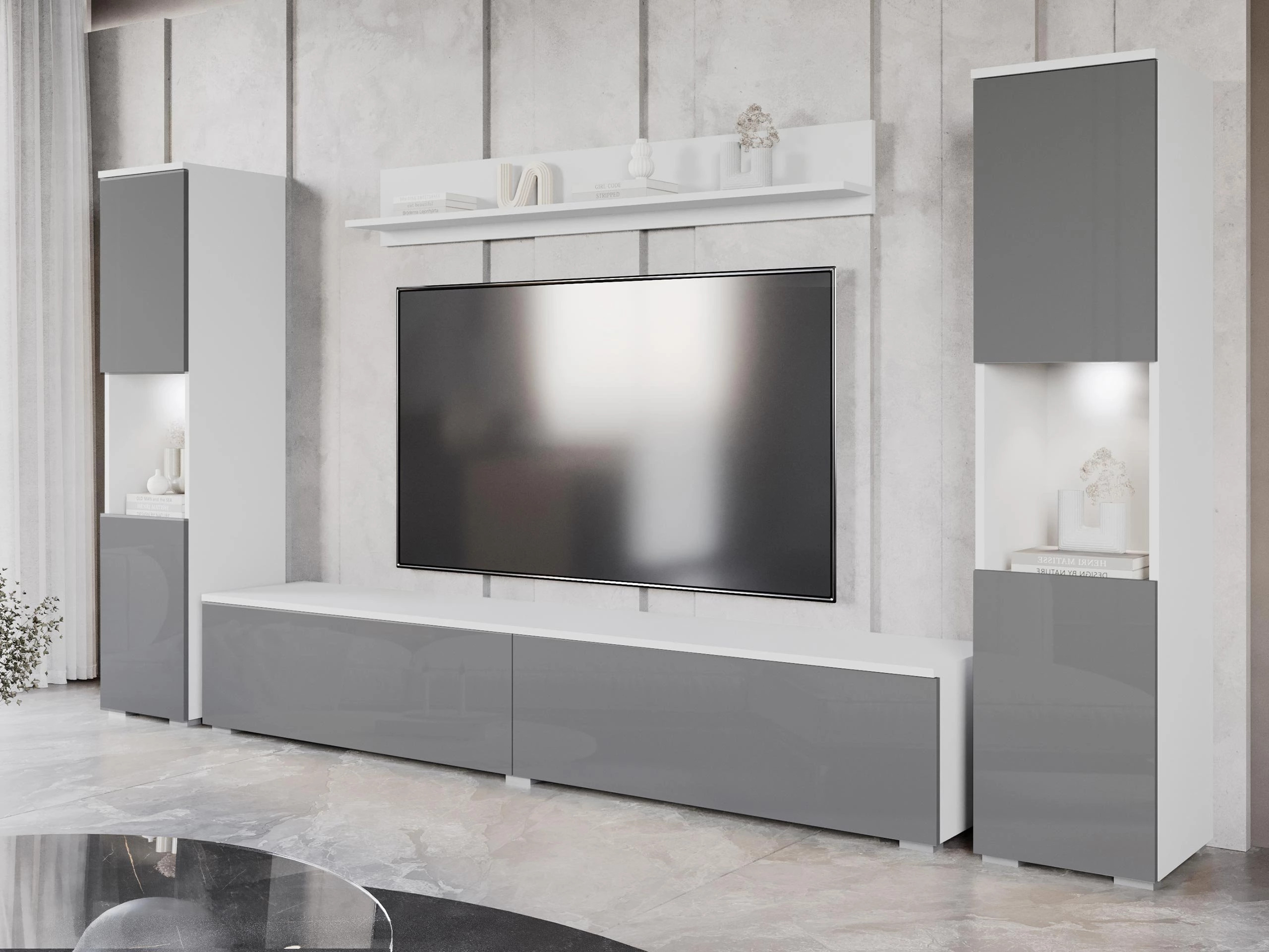 Wohnzimmer-Sets Sarasota 131 (Weiss + Grau glänzend)