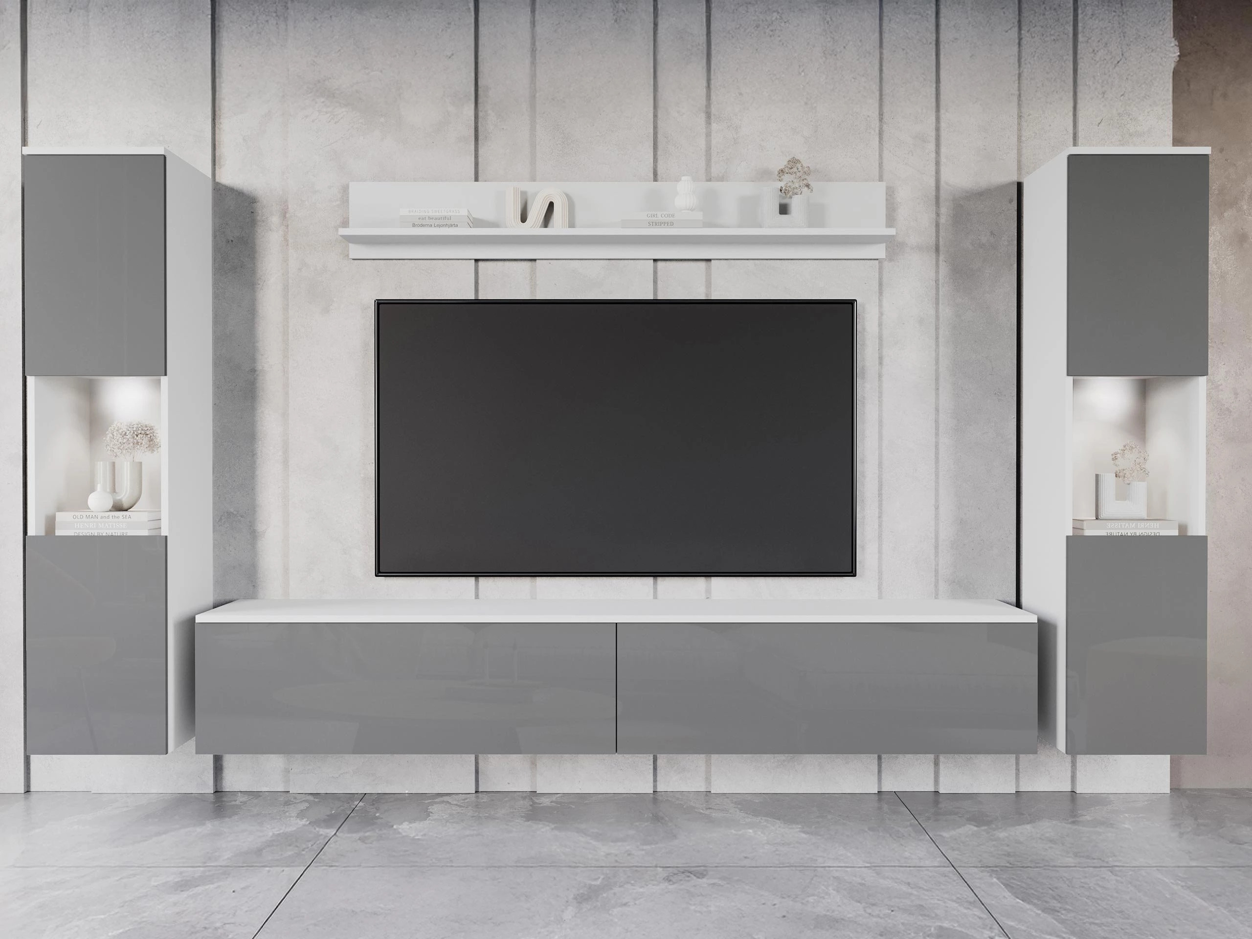 Wohnzimmer-Sets Sarasota 131 (Weiss + Grau glänzend)