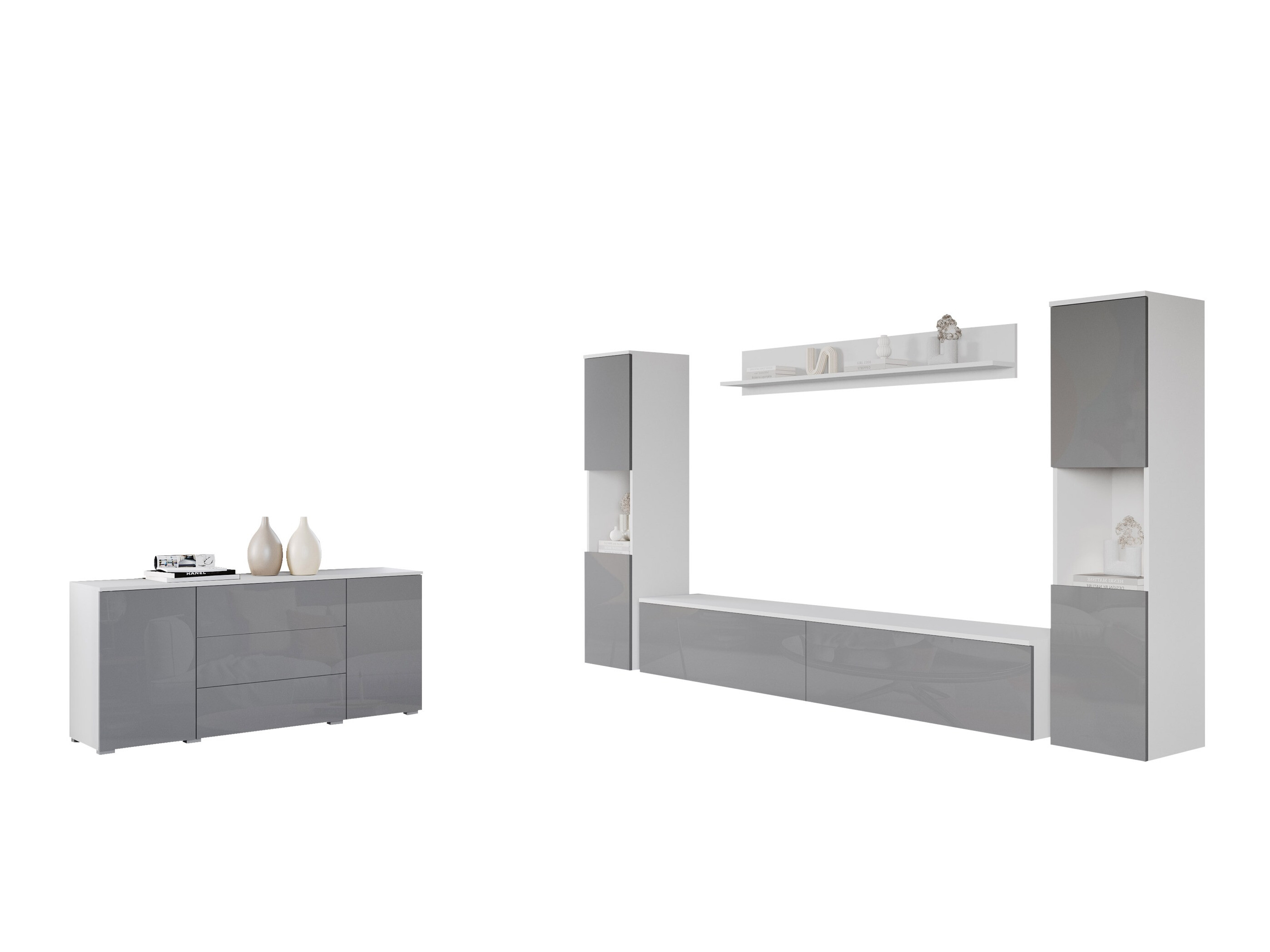 Wohnzimmer-Sets Sarasota 133 (Weiss + Weiss glänzend)