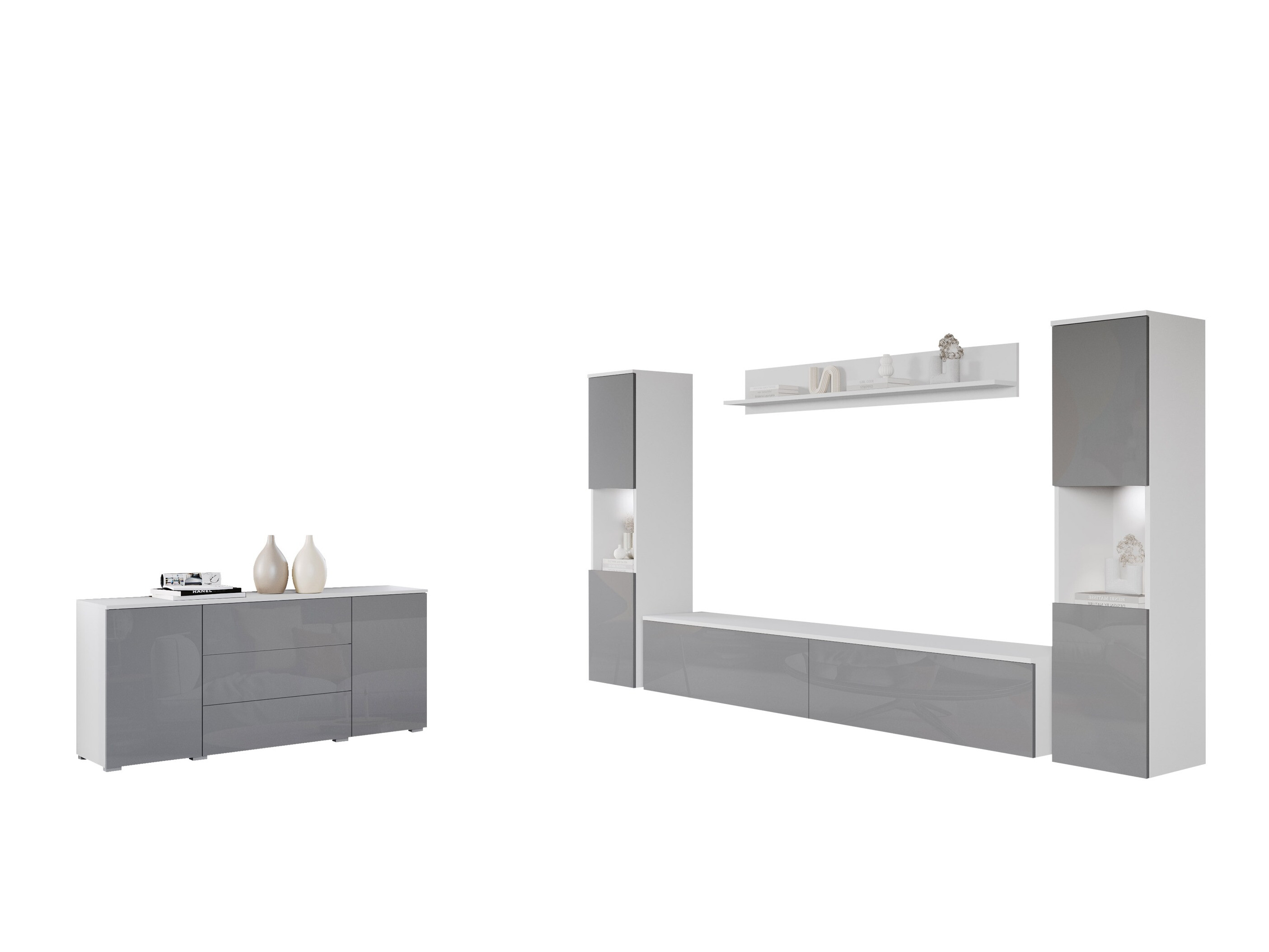 Wohnzimmer-Sets Sarasota 133 (Weiss + Weiss glänzend)