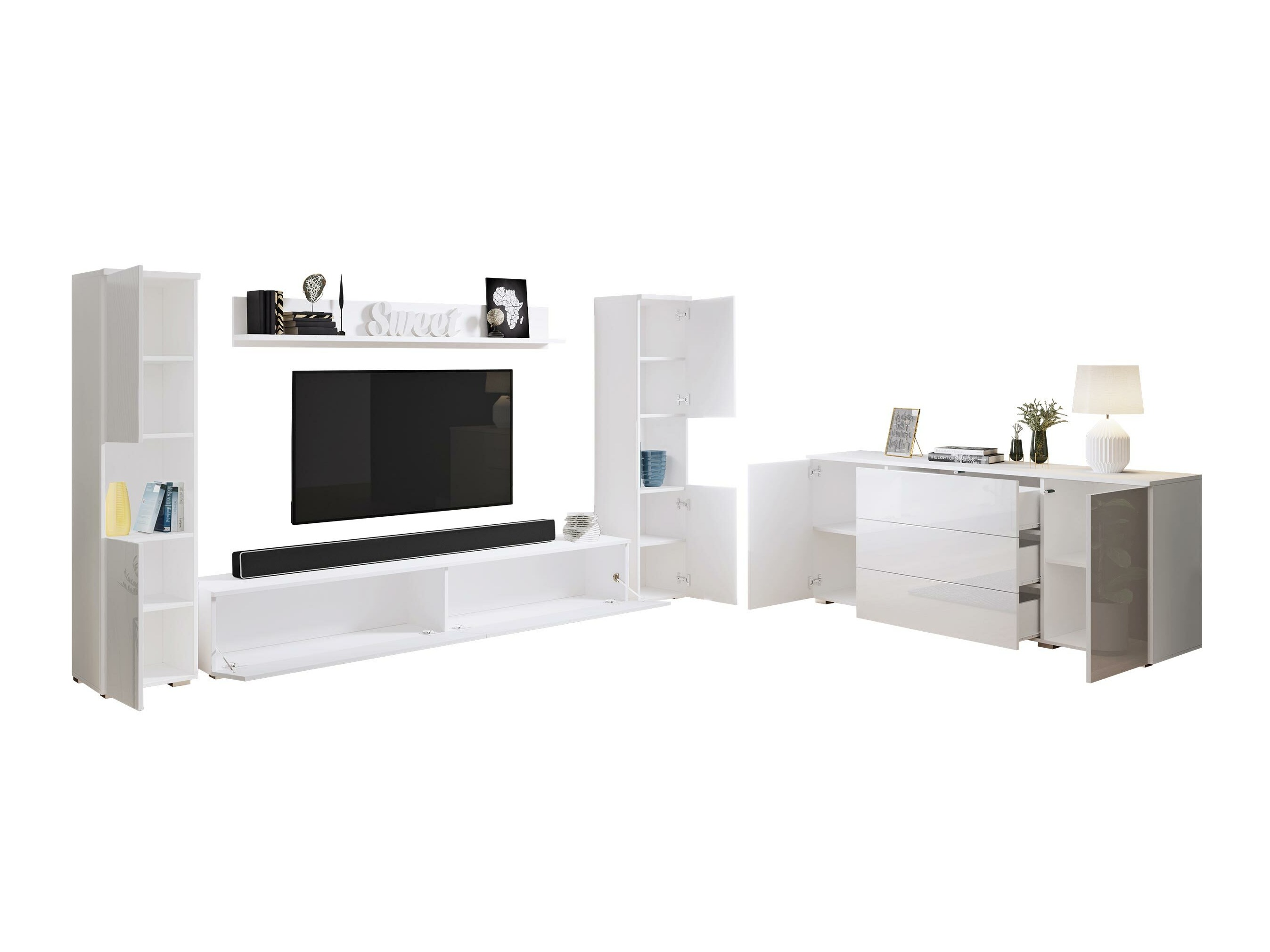 Wohnzimmer-Sets Sarasota 133 (Weiss + Weiss glänzend)
