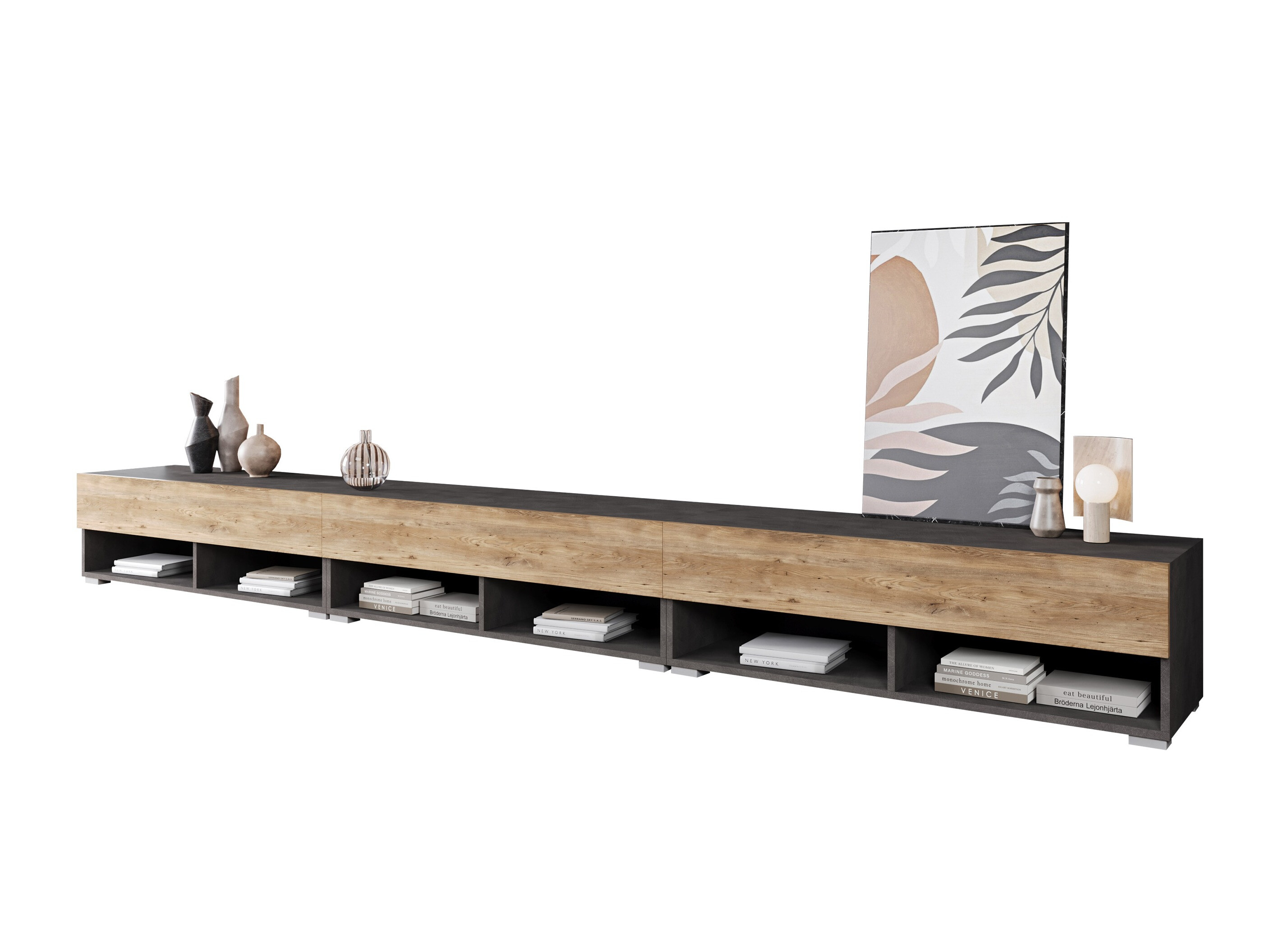 TV-Möbel Sarasota 144 (Matera grau + Kastanienholzoptik)