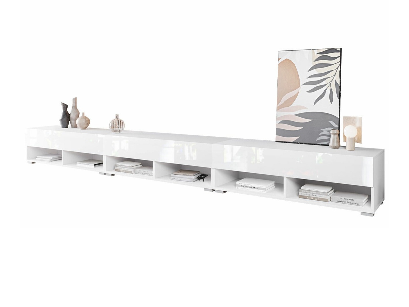 TV-Möbel Sarasota 144 (Weiss + Weiss glänzend)