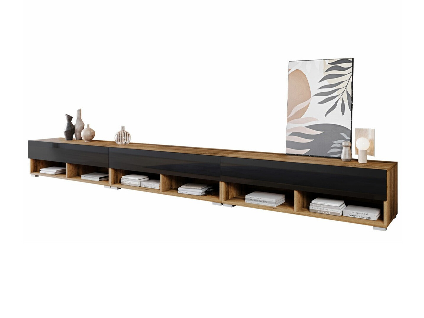 TV-Möbel Sarasota 144 (Wotan Eiche + Schwarz glänzend)