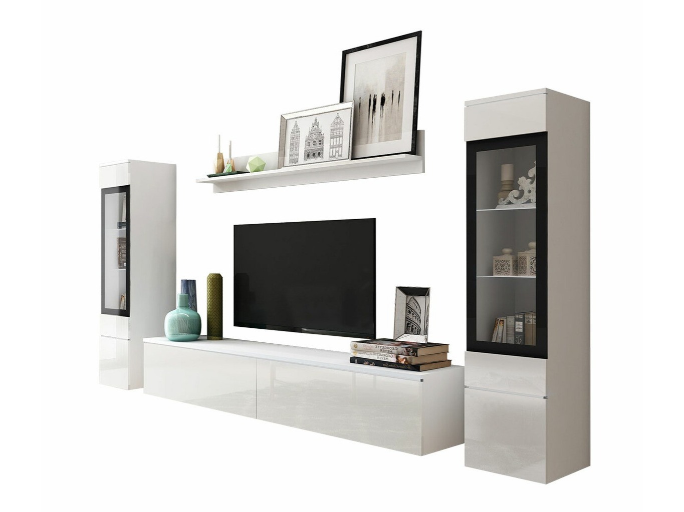 Wohnzimmer-Sets Mirfivo 101 (Weiss + Weiss glänzend)