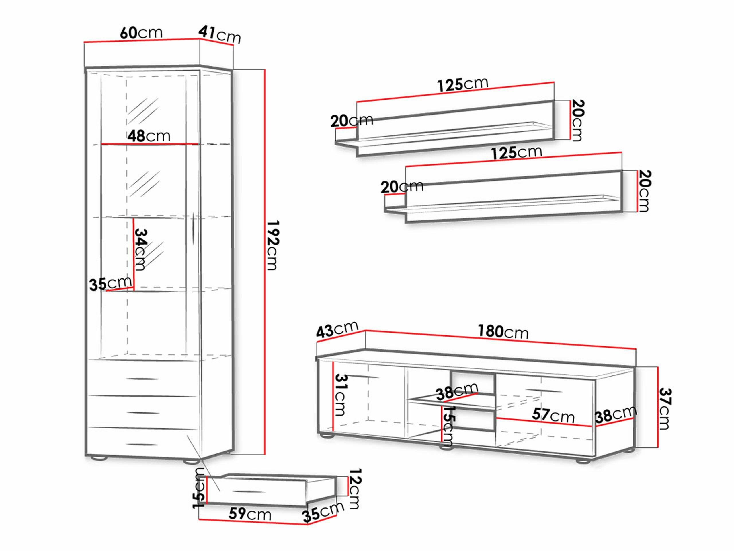 Wohnzimmer-Sets Tornola 107 (Weiss + Weiss glänzend)