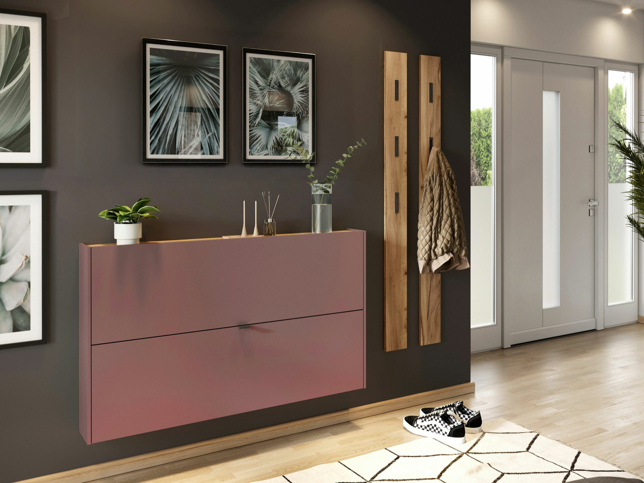 Flurgarnitur Cirsale 109 (Staubig rosa + Navarra eichenholzoptik)