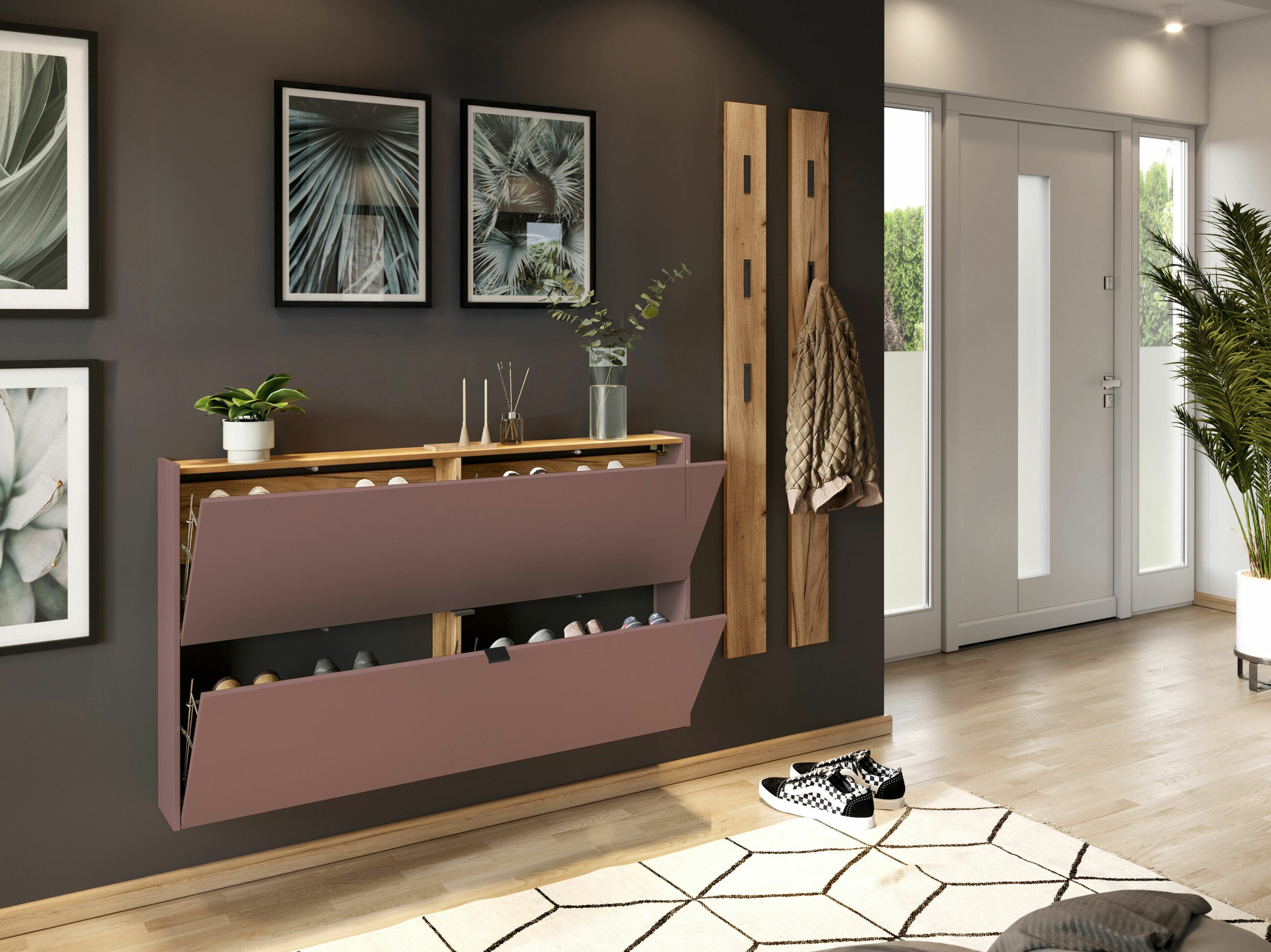 Flurgarnitur Cirsale 109 (Staubig rosa + Navarra eichenholzoptik)