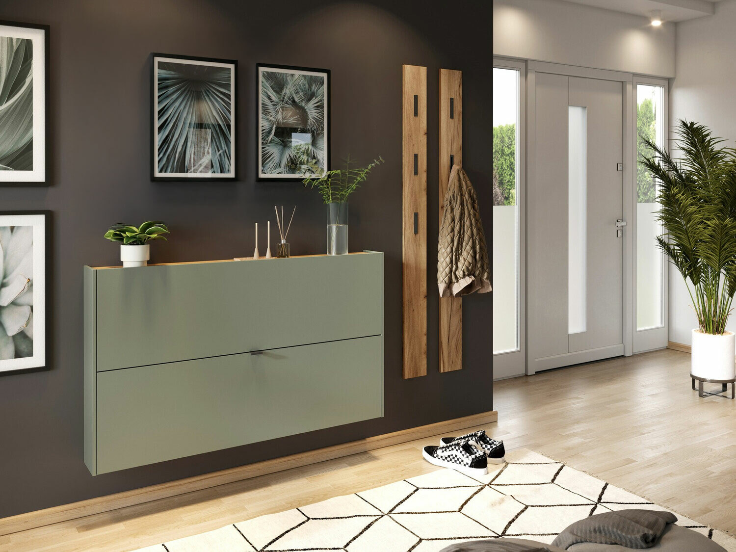Flurgarnitur Cirsale 109 (Staubiges Grün + Navarra eichenholzoptik)