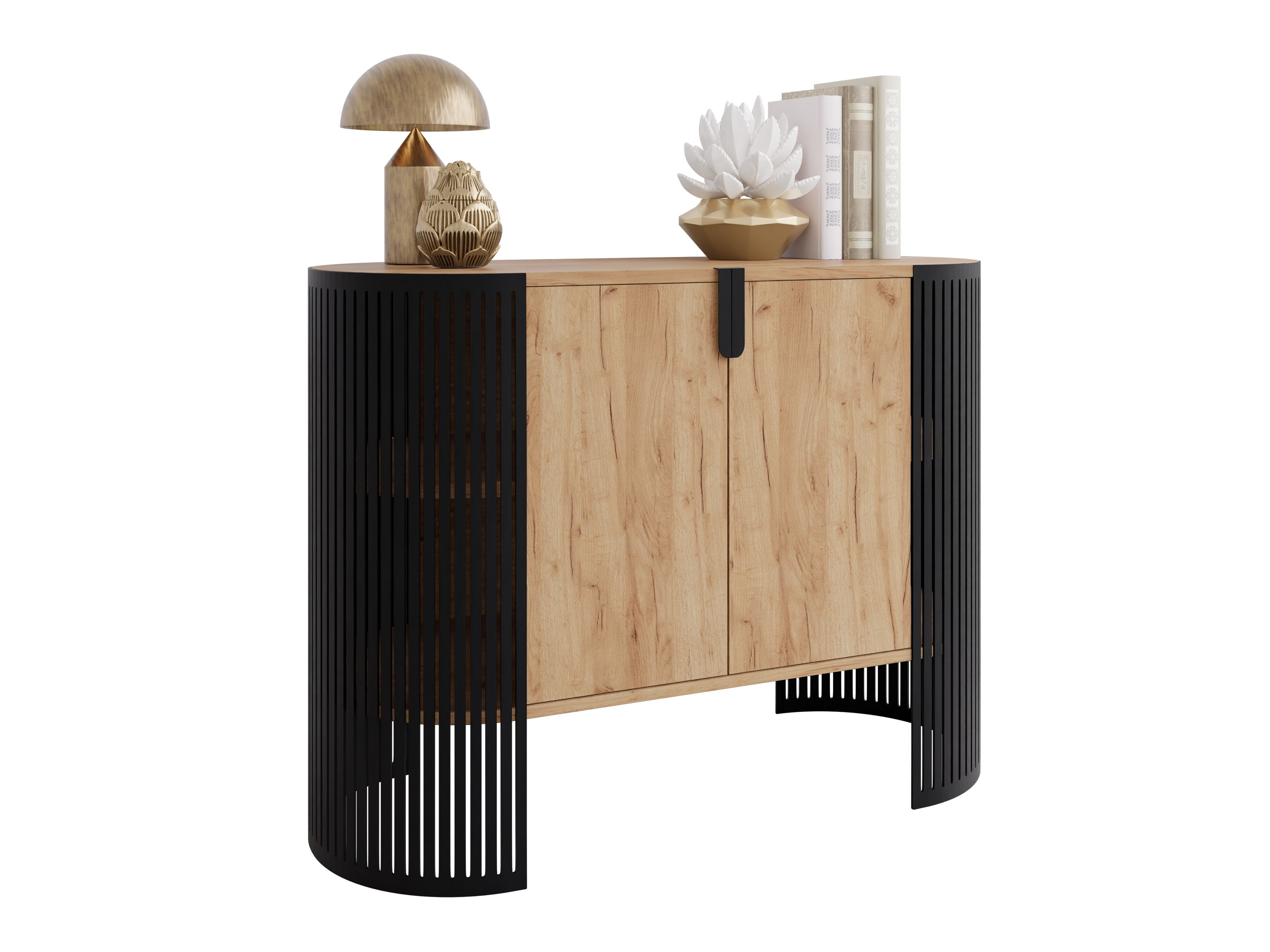 Sideboard Oswego 140 (Schwarz + Craft goldene Eichenholzoptik)