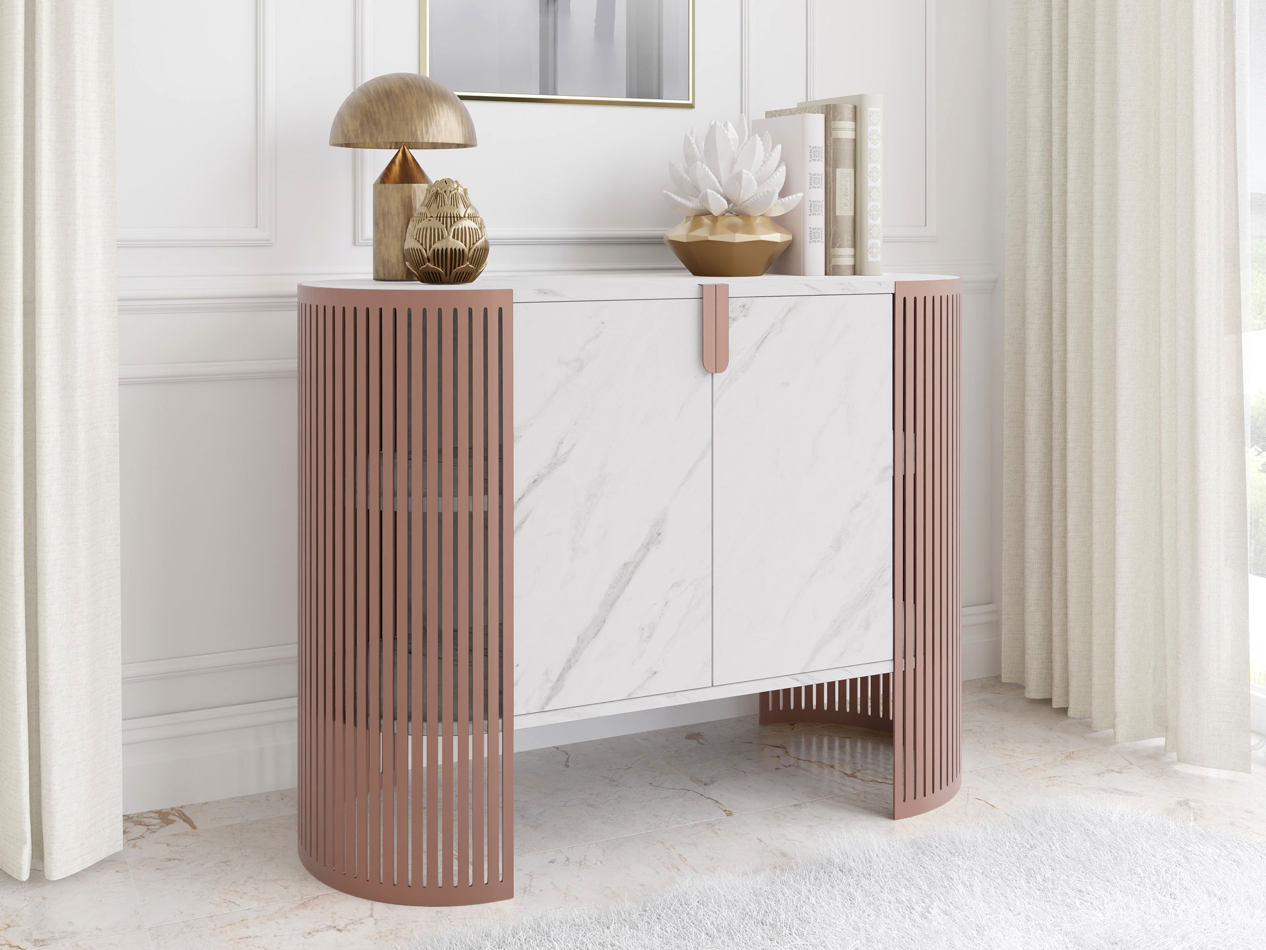 Sideboard Oswego 141 (Rosa + Weisser Marmor)
